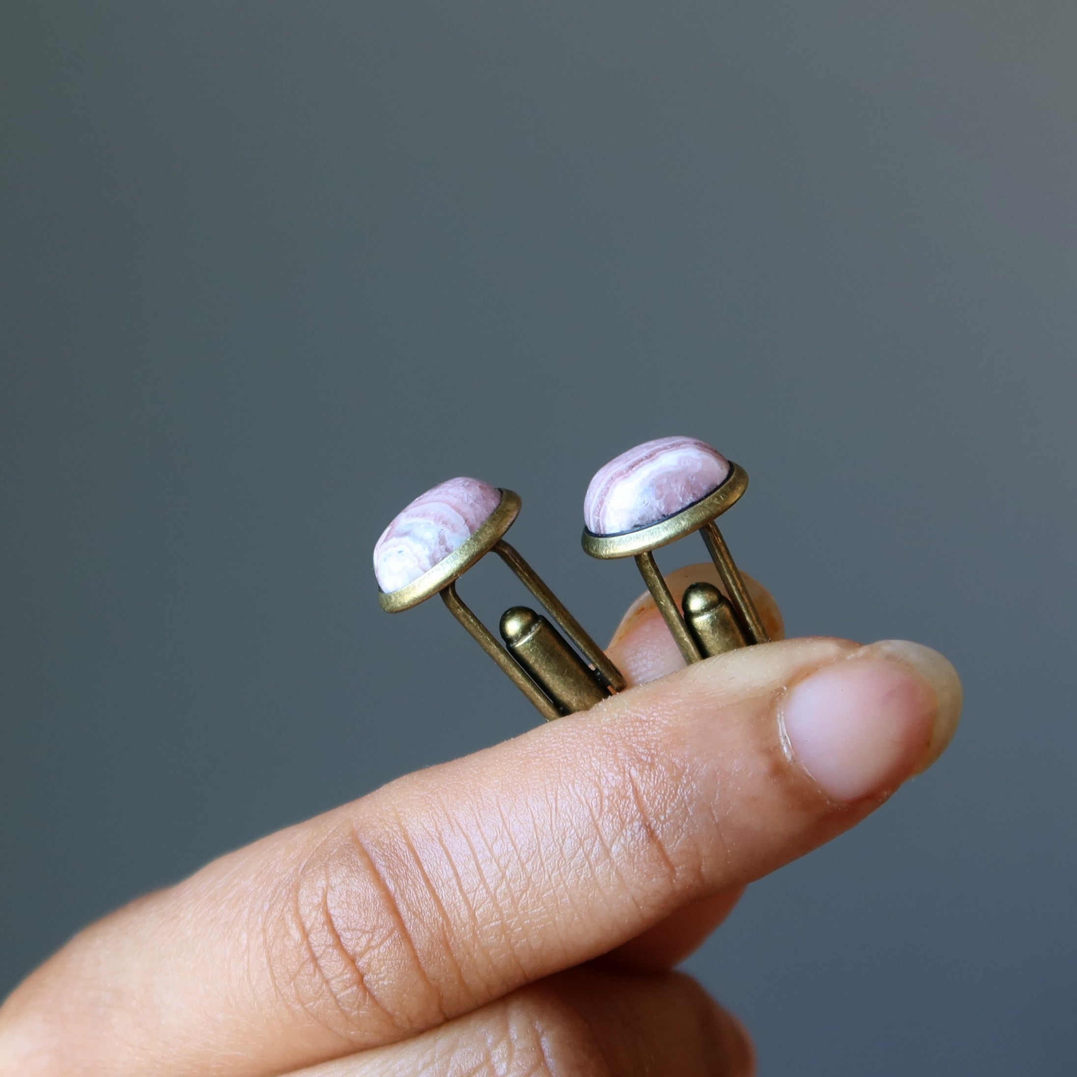 Antique Bronze Rhodochrosite Cufflinks - Pink Gemstone Love Jewelry for Men, Perfect for Weddings, Formal Events & Gifts