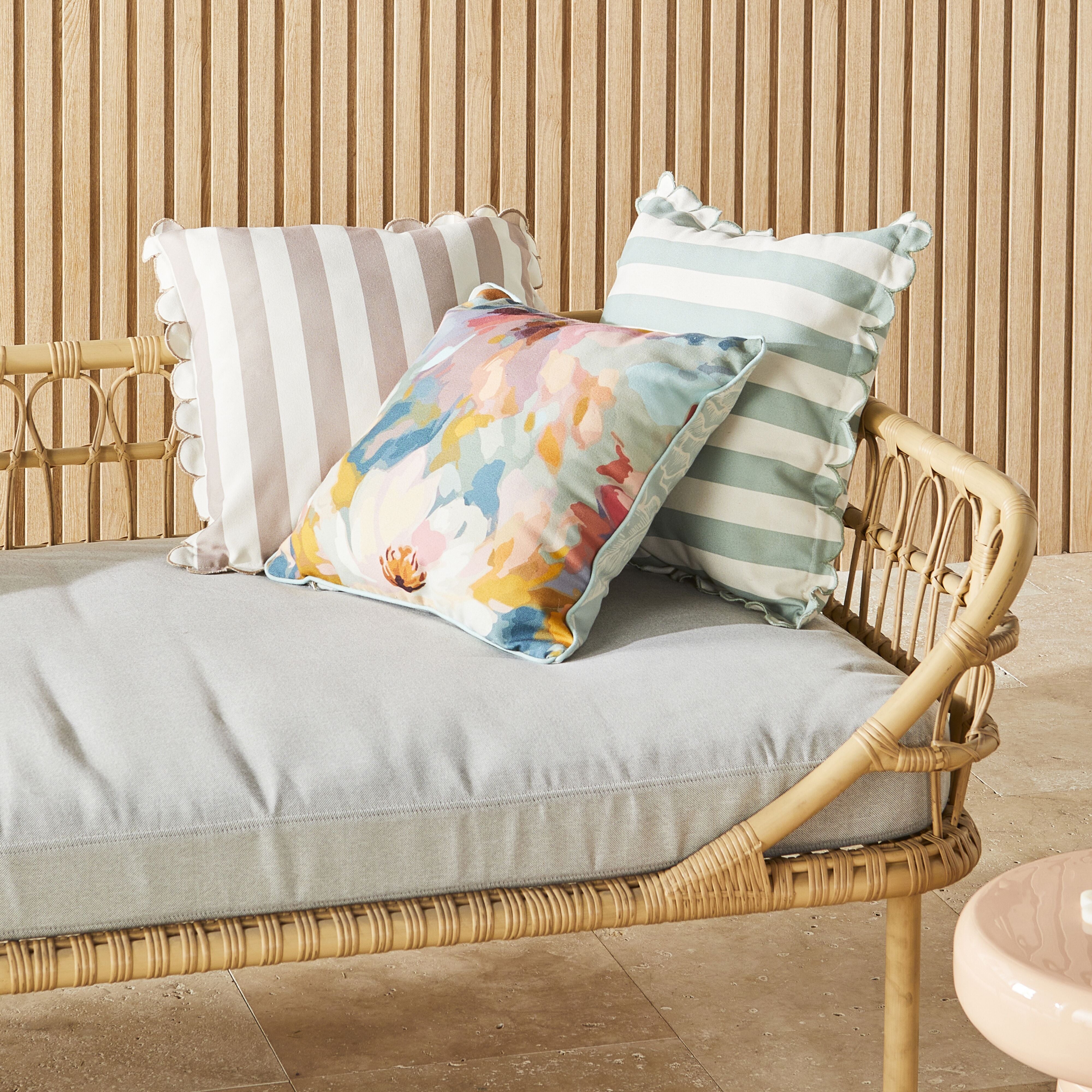 Aruba Scallop Edge Stripe Taupe Throw Pillow Cover 45x45cm - Soft Decorative Cushion for Sofa, Bed, Living Room & Home Decor