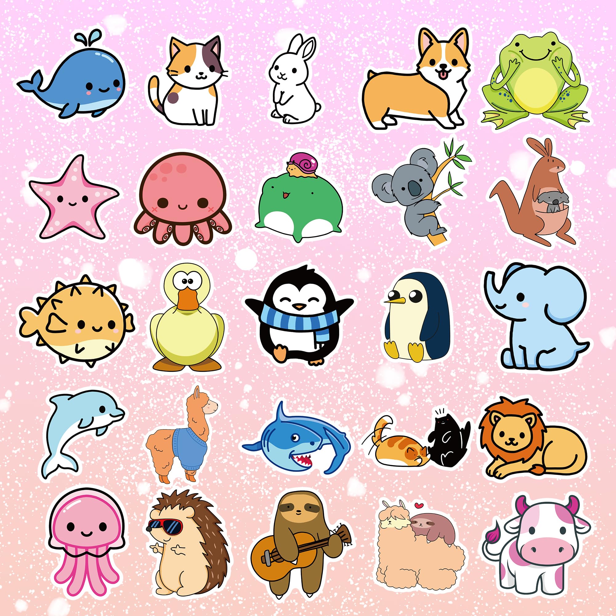 100 Pcs Cute Animal Stickers Pack - Kawaii Vinyl Decals for Teens, Girls & Boys - Perfect for Laptops, Water Bottles, Journals & DIY Crafts