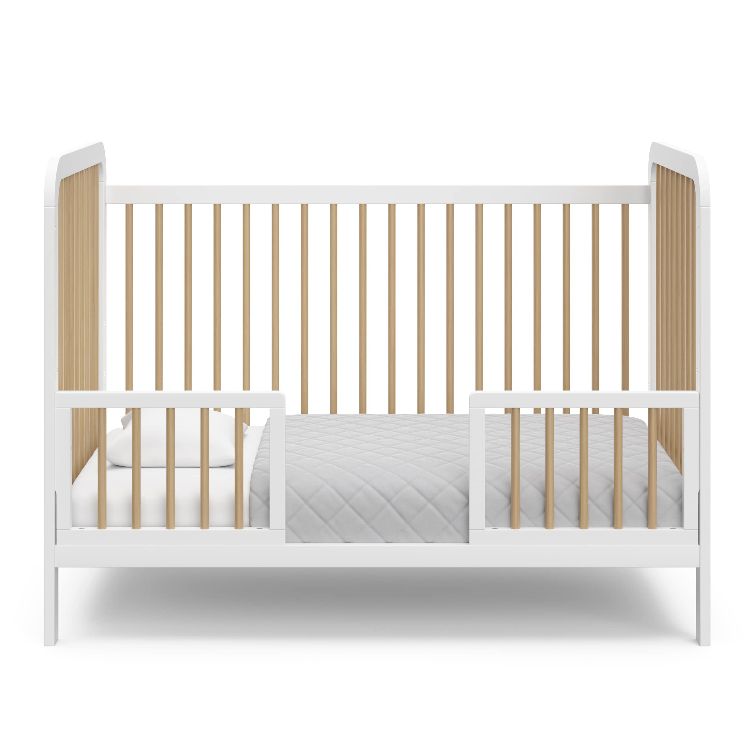 Storkcraft Pasadena 3-in-1 Convertible Baby Crib - GREENGUARD Gold Certified, White with Driftwood Finish | Converts to Daybed & Toddler Bed | Adjustable Mattress Height | Fits Standard Full-Size Crib Mattress | Perfect for Nursery, Bedroom & Daycare Use
