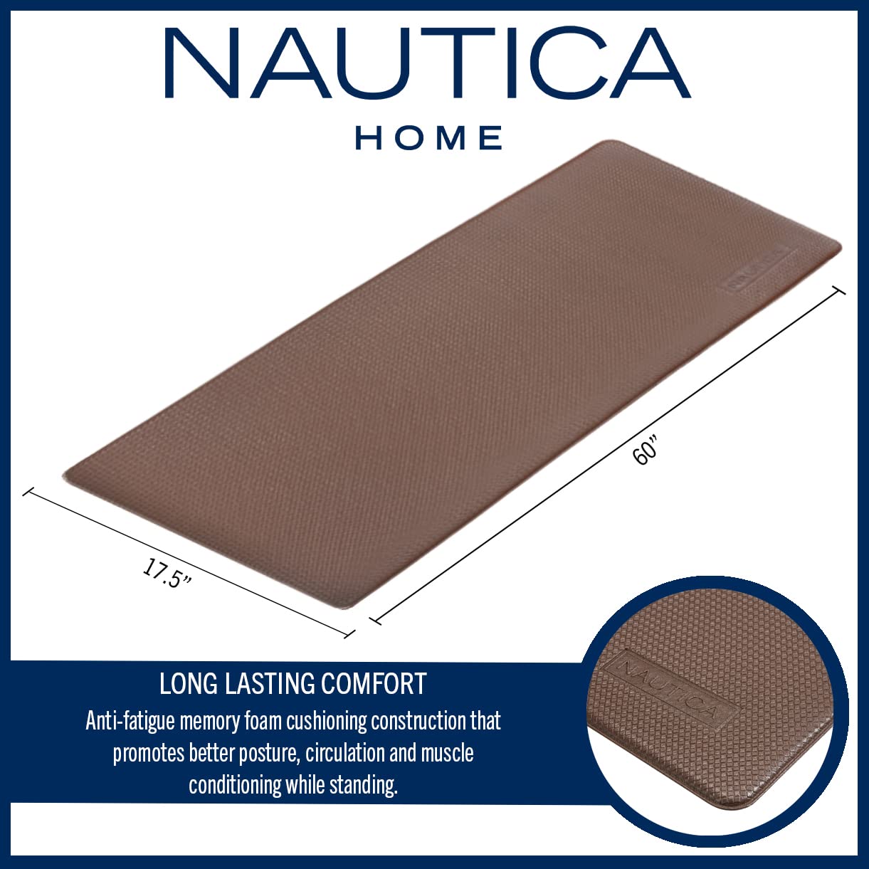 **Nautica Anti-Fatigue Kitchen Mat - Non-Slip, Waterproof Cushioned Floor Mat for Cooking & Standing - 17.5