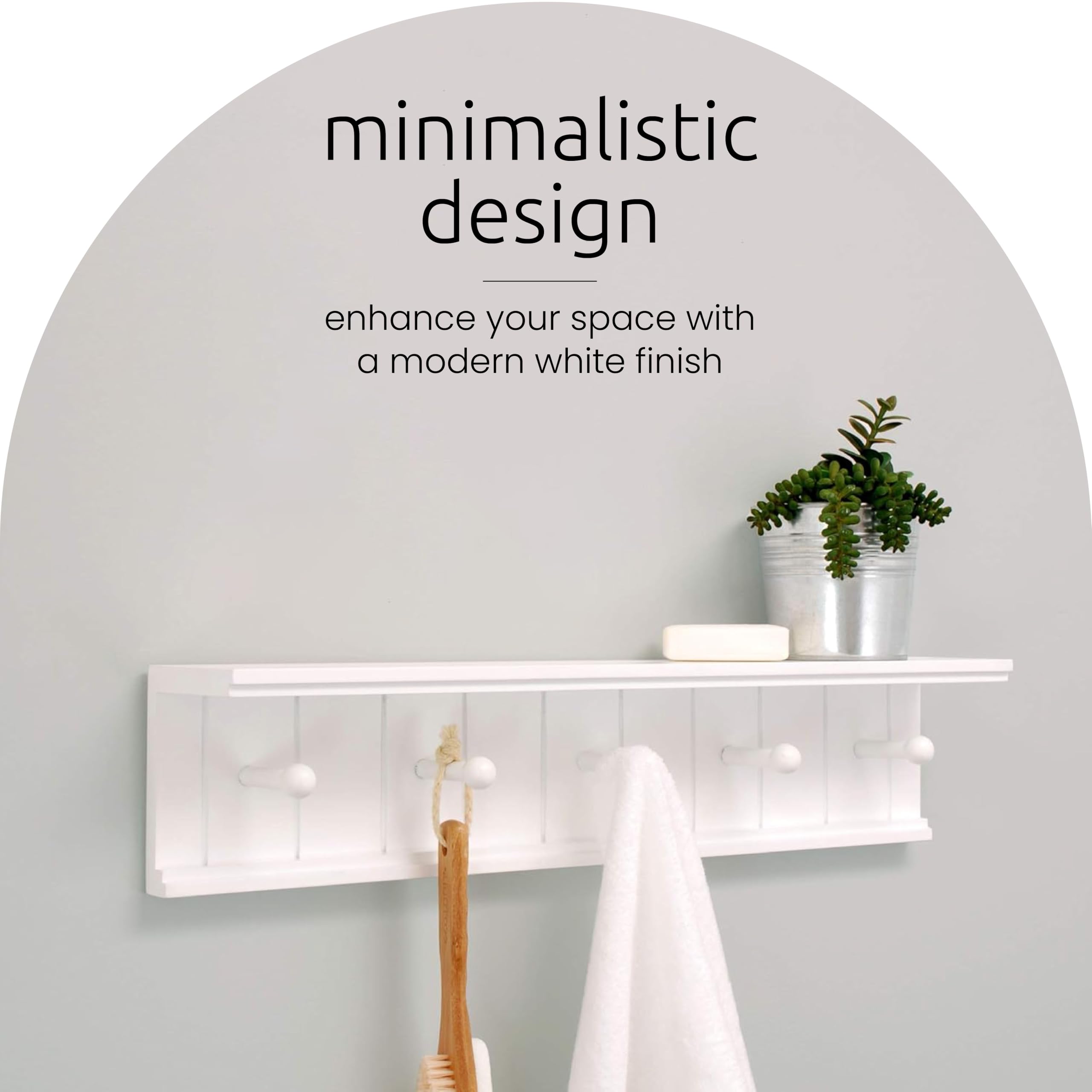 Kiera Grace Kian Floating Shelves - Modern Wall Mounted Hanging Shelf with 5 Pegs, White Coat Rack for Office, Living Room & Entryway - 24 Inch, 1 Pack