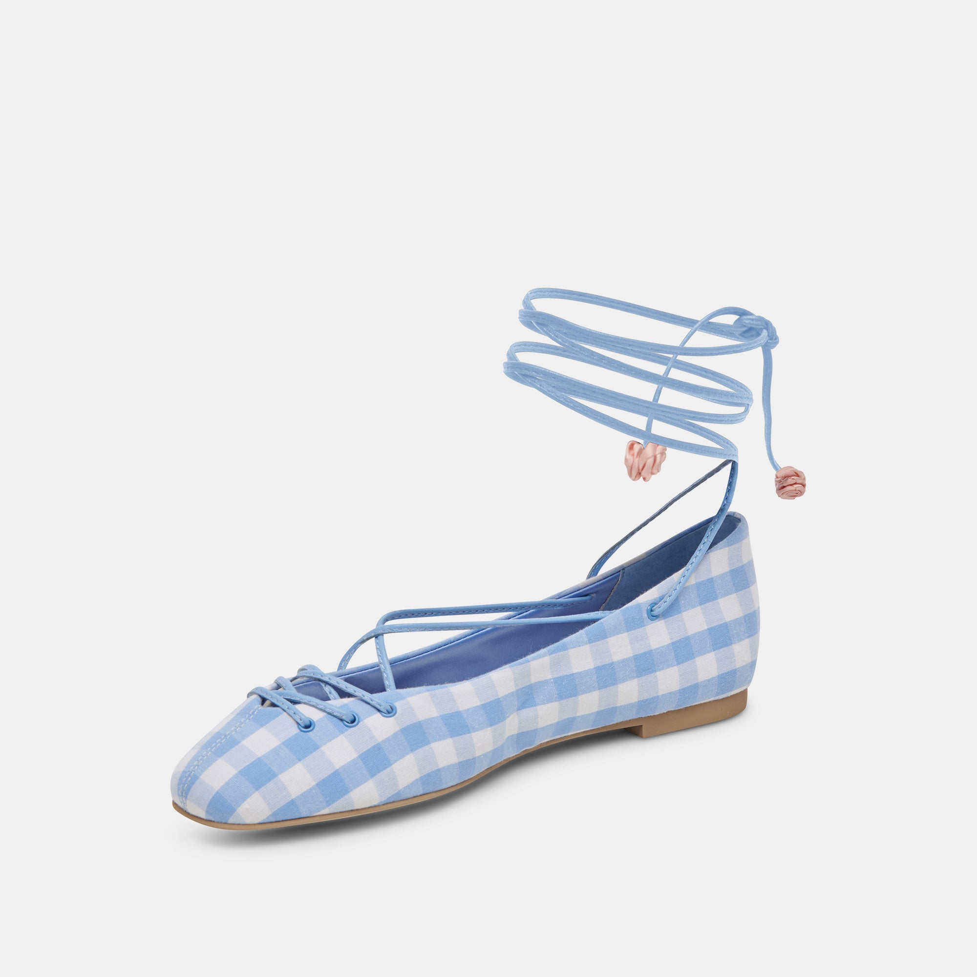BEATE Women's Ballet Flats - White & Blue Gingham Pattern Comfortable Slip-On Shoes for Casual Wear, Office & Spring Outfits