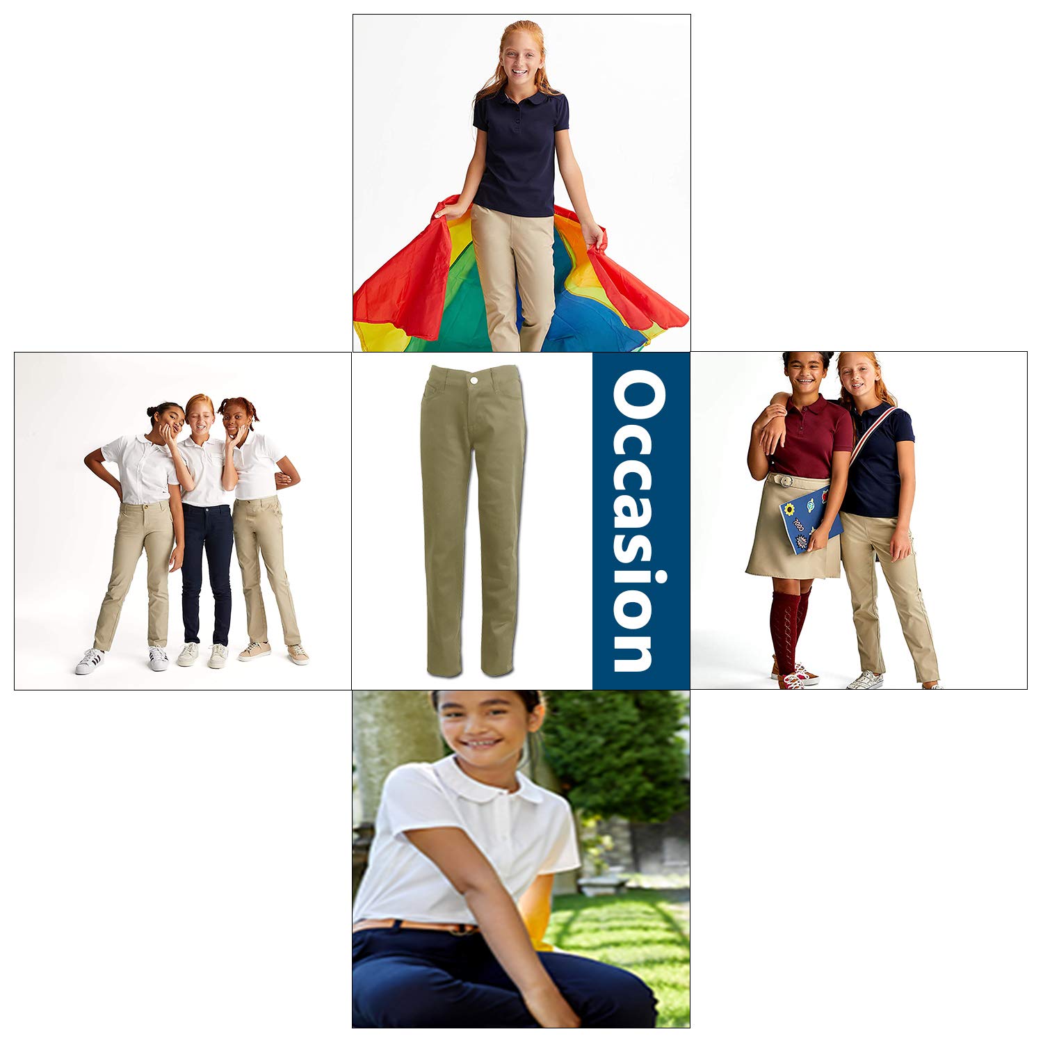 Girls' School Uniform Pencil Pants - Comfortable Stretch Fit for Everyday Wear - Perfect for School, Church & Special Occasions