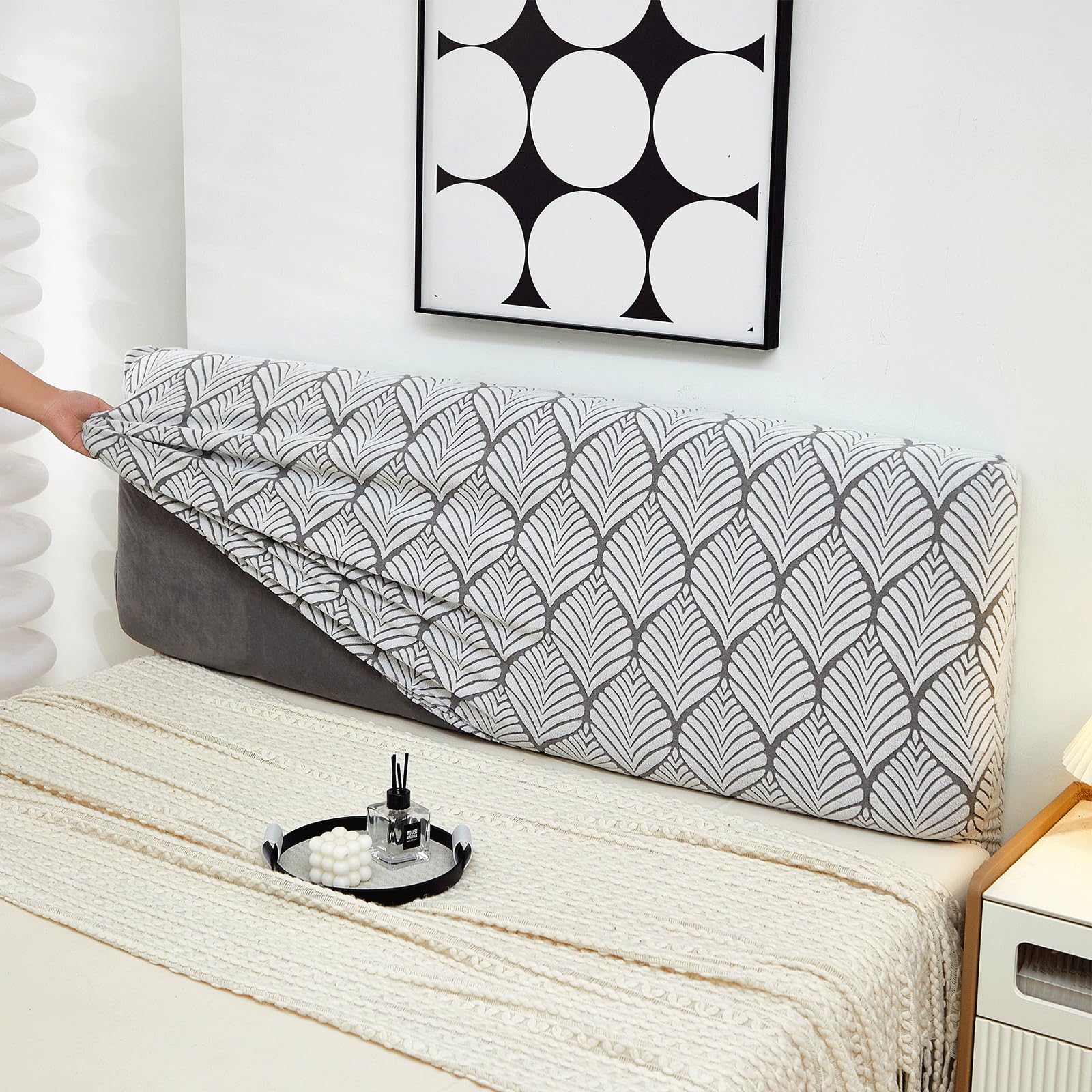 EFELIM Stretch Headboard Covers - Full/Queen/King Size Jacquard Slipcover - Dustproof Protector for Upholstered & Wood Headboards (Grey, 55-63 inches) - Perfect for Bedroom Decor & Furniture Protection