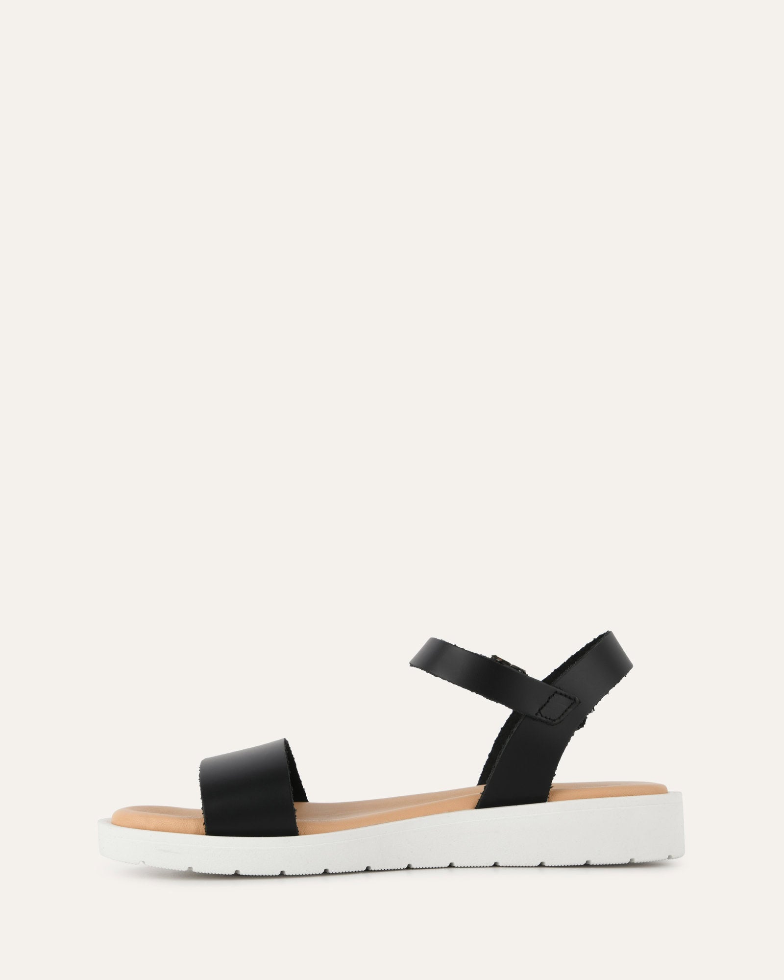 ROBIN Flat Sandals - Black Leather Women's Comfortable Slides for Beach, Pool & Summer Outfits