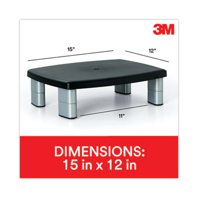 3M™ Adjustable Height Monitor Stand - Ergonomic Black/Silver Desktop Riser (15
