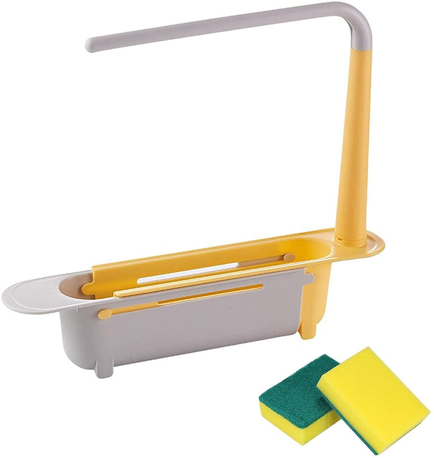 KCRPM Adjustable Telescopic Sink Storage Rack - Expandable Kitchen Sink Organizer with Adjustable Length for Home Kitchen (Yellow) | Perfect for Small Spaces, Under Sink Organization & Kitchen Counter Storage