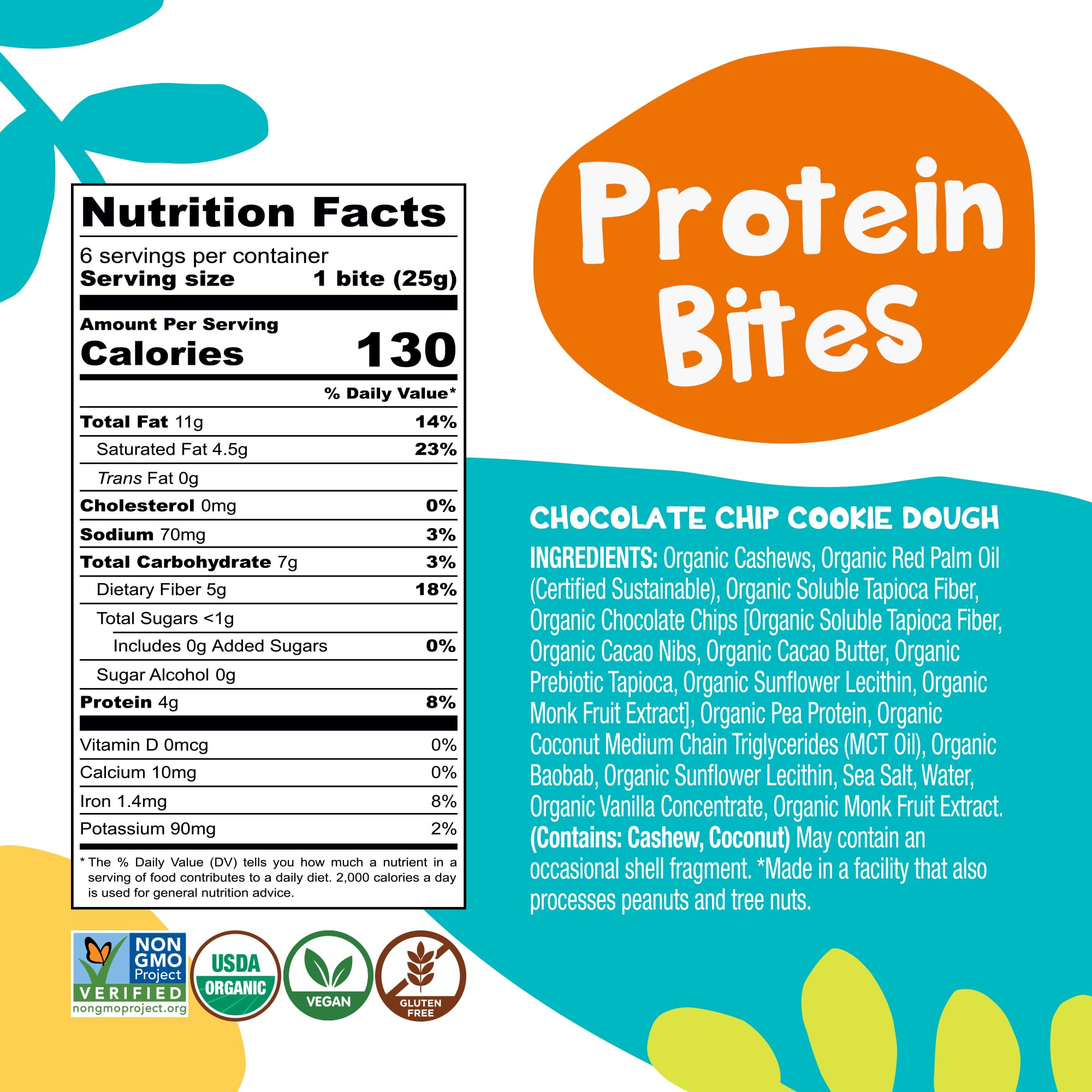 Keto Bites Chocolate Chip Cookie Dough - Organic Gluten-Free Vegan Snacks for Adults & Kids - Perfect for On-the-Go Keto Diet
