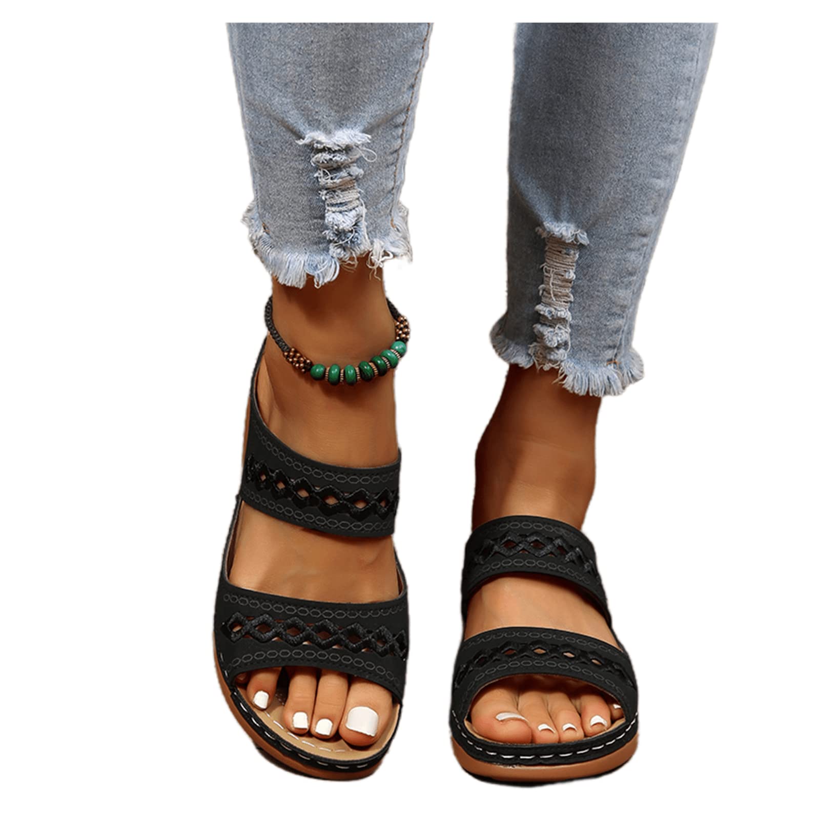 Lausiuoe Women's Orthotic Sandals - Comfortable Arch Support Slides for Summer - Dressy Orthopedic Sandals for Walking, Travel & Casual Outfits