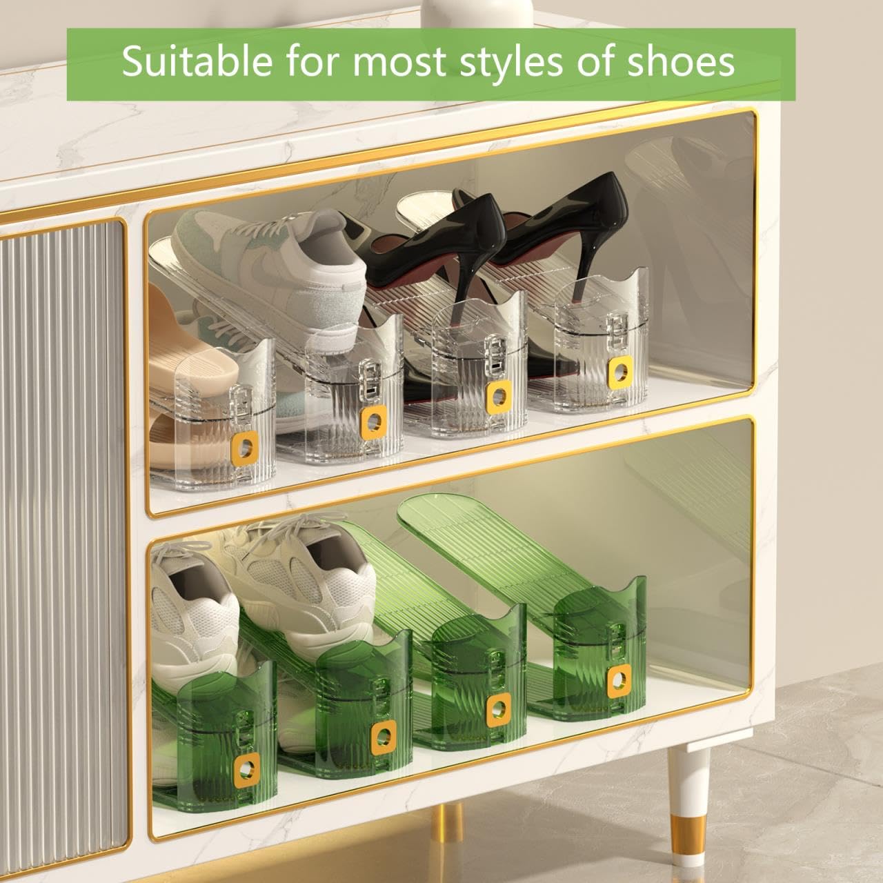 CIBIZI Clear Shoe Organizers - 12 Pack Stackable Shoe Rack for Closet, Space-Saving Shoe Storage Display Shelf - Perfect for Sneakers, Heels & Boots - Ideal for Bedroom, Entryway & Walk-in Closet Organization