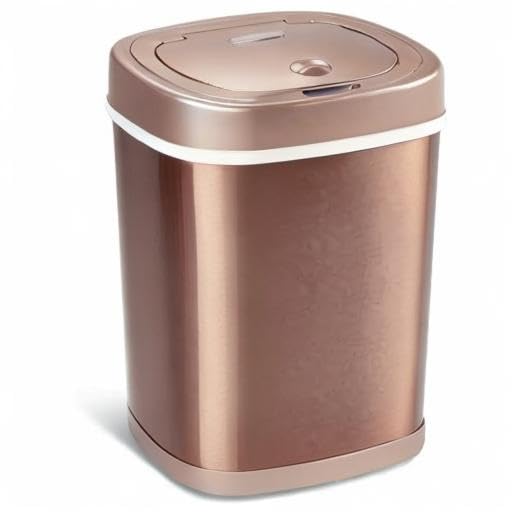 Nine Stars DZT-15-9GD Small Gold Trash Can - Compact Waste Bin for Bathroom, Office, Kitchen & Bedroom | Odor Control & Hands-Free Operation