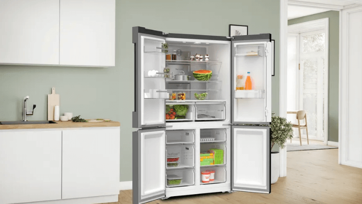Bosch KFN96AXEA Series 6 French Door Bottom Freezer Refrigerator - 183 x 90.5 cm Black Stainless Steel - Energy Efficient Multi-Door Design for Modern Kitchens & Open Floor Plans