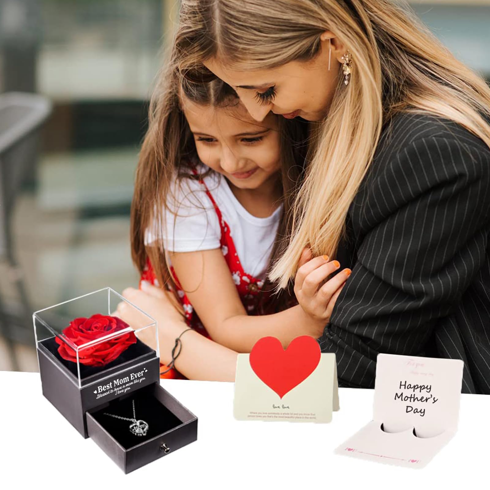 UQUI Preserved Rose Gift Box with 'I Love You' Necklace - Eternal Rose Christmas, Anniversary & Birthday Gifts for Mom, Wife, Women - Perfect for Mother's Day, Valentine's Day & Romantic Occasions