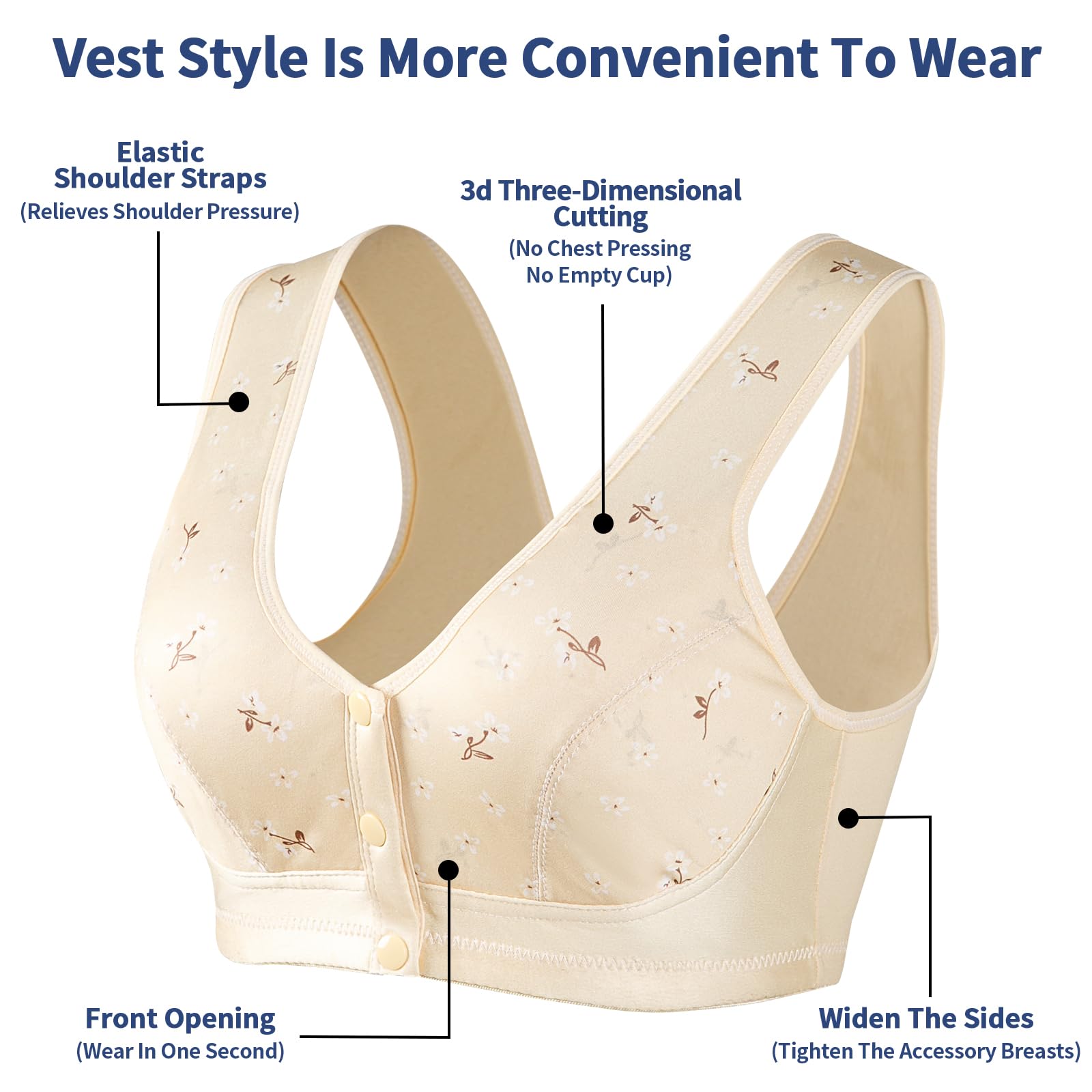 Front Closure Sports Bra for Women - Comfortable Cotton No Wire for Everyday & Workout