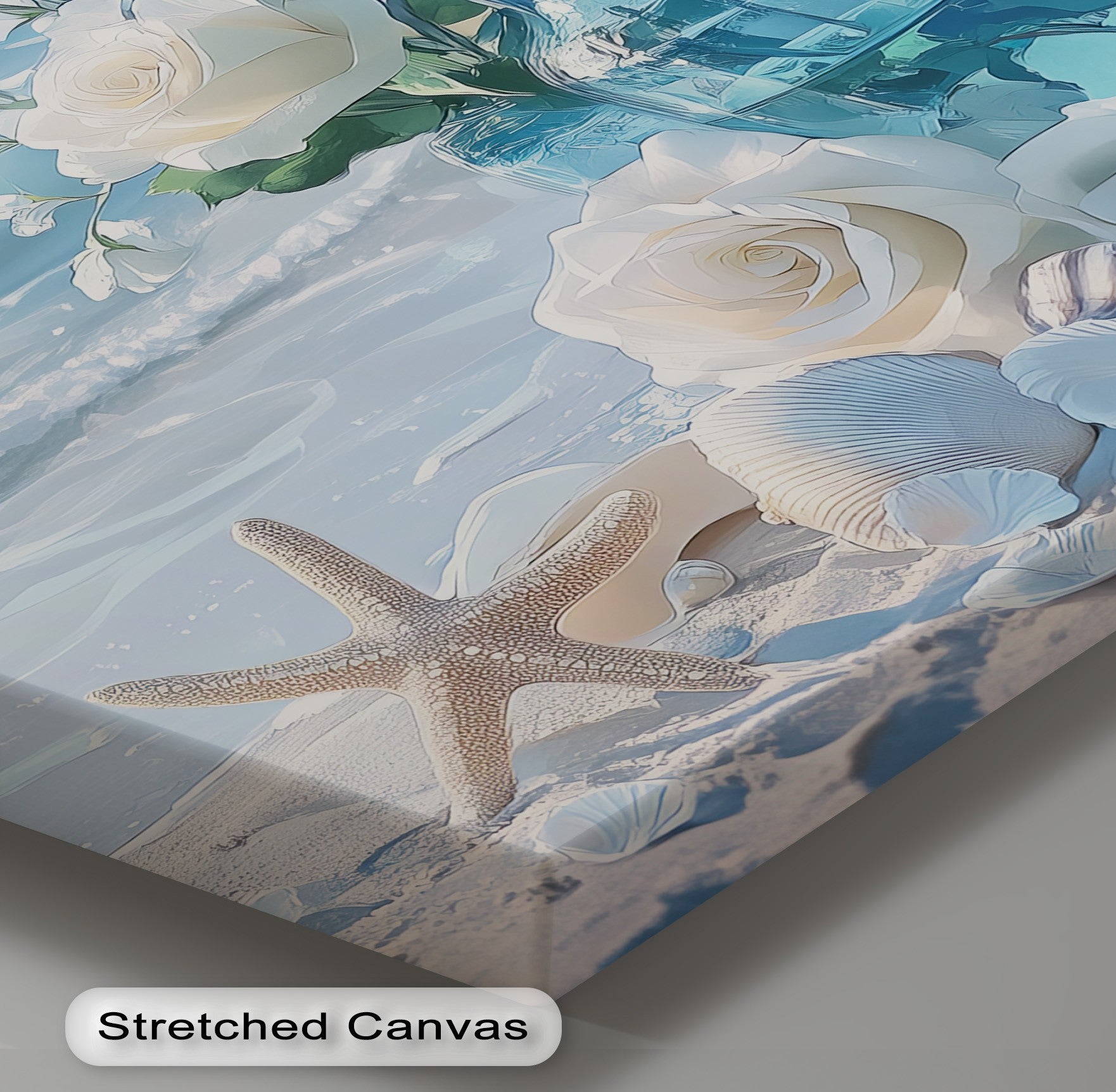 Coastal Elegance White Roses & Ocean Breeze Canvas Print Wall Art - Beach House Decor, Living Room & Bedroom Wall Decor for Coastal Style Homes