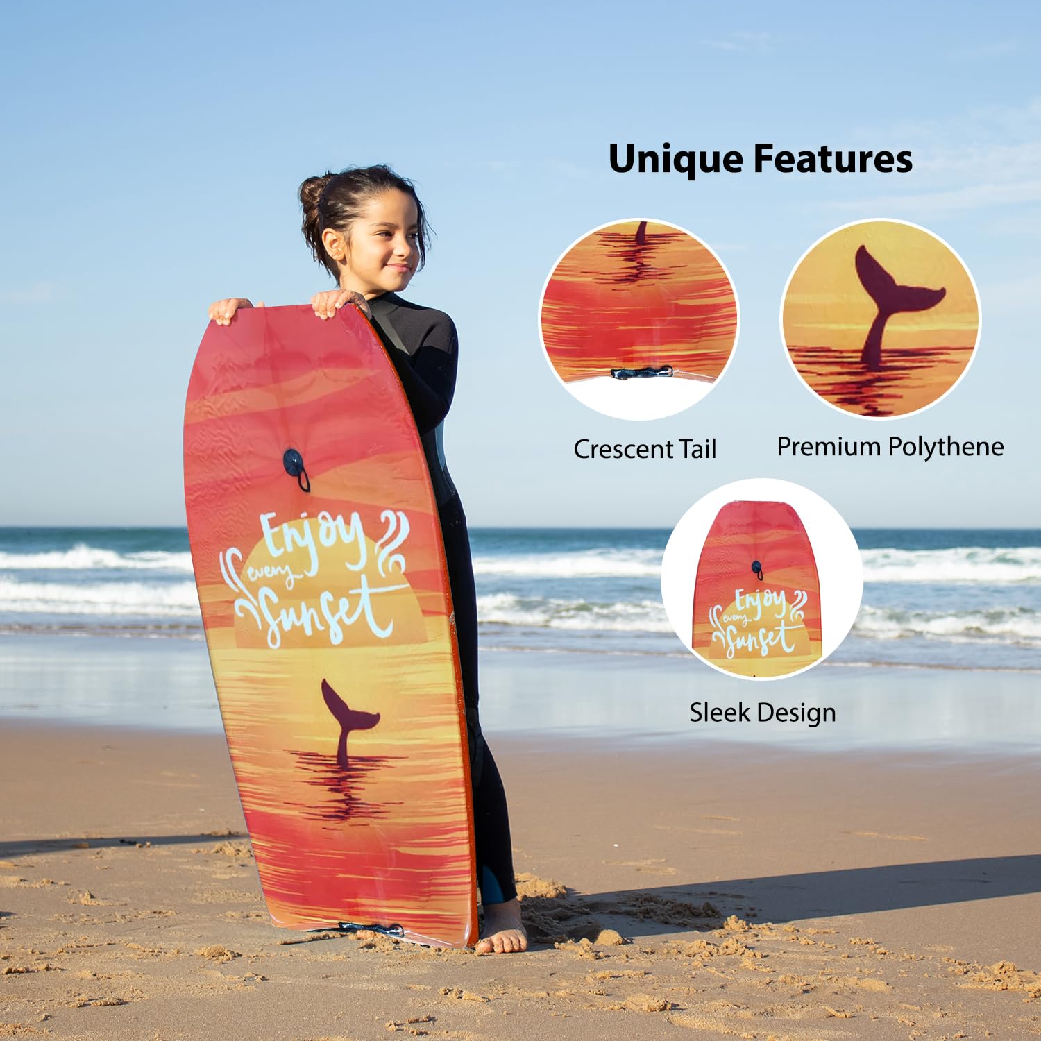Best Boogie Boards for Beach - Lightweight & Durable Adult Bodyboard for Surfing with Premium Leash & Slick Bottom - Perfect for Wave Riding, Ocean Sports & Summer Fun