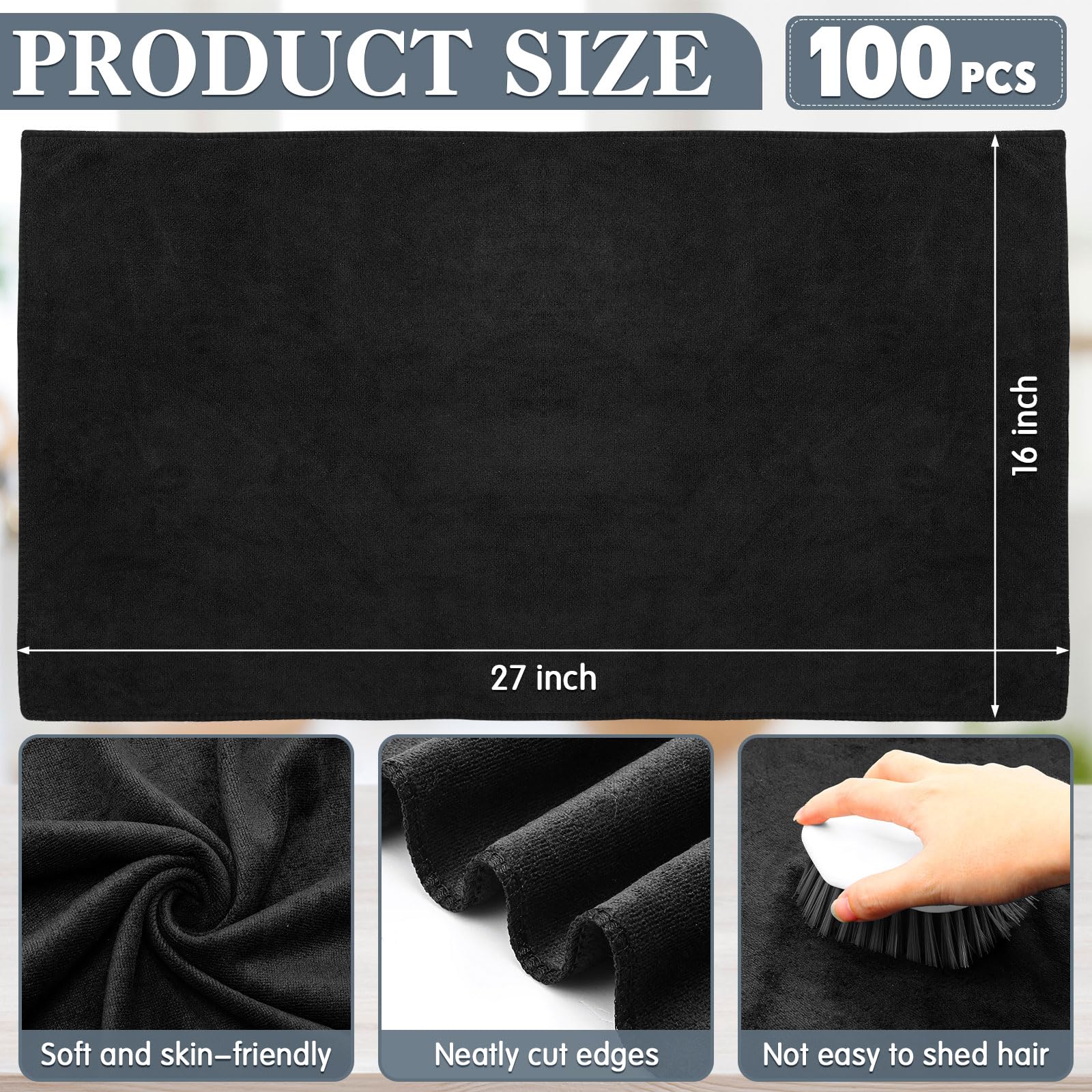 100-Piece Large Black Microfiber Salon Towels Bulk - 16