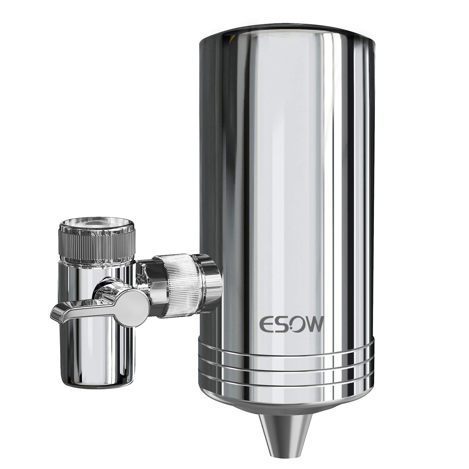 ESOW Faucet Mount Water Filter - Stainless Steel 304, BPA Free, Reduces Chlorine & Lead, Carbon Filtration Technology for Clean Drinking Water - Fits Standard Faucets (Includes 1 Filter) - Perfect for Kitchen, RV, Travel & Home Use