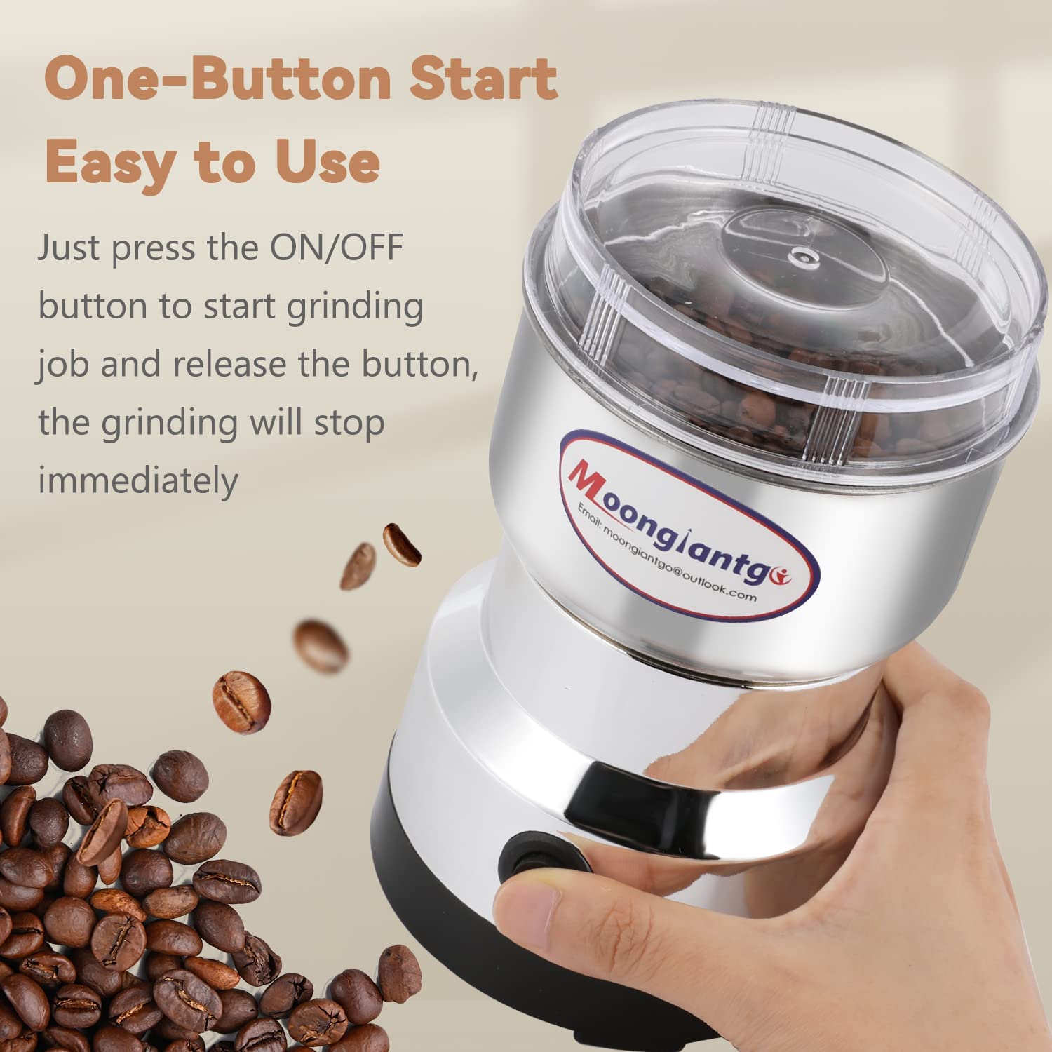 Moongiantgo 2-Pack Mini Electric Coffee Grinder for Spices, Nuts & Beans - Compact & Powerful (Silver + Blue) - Perfect for Home Kitchen, Camping & Travel Use