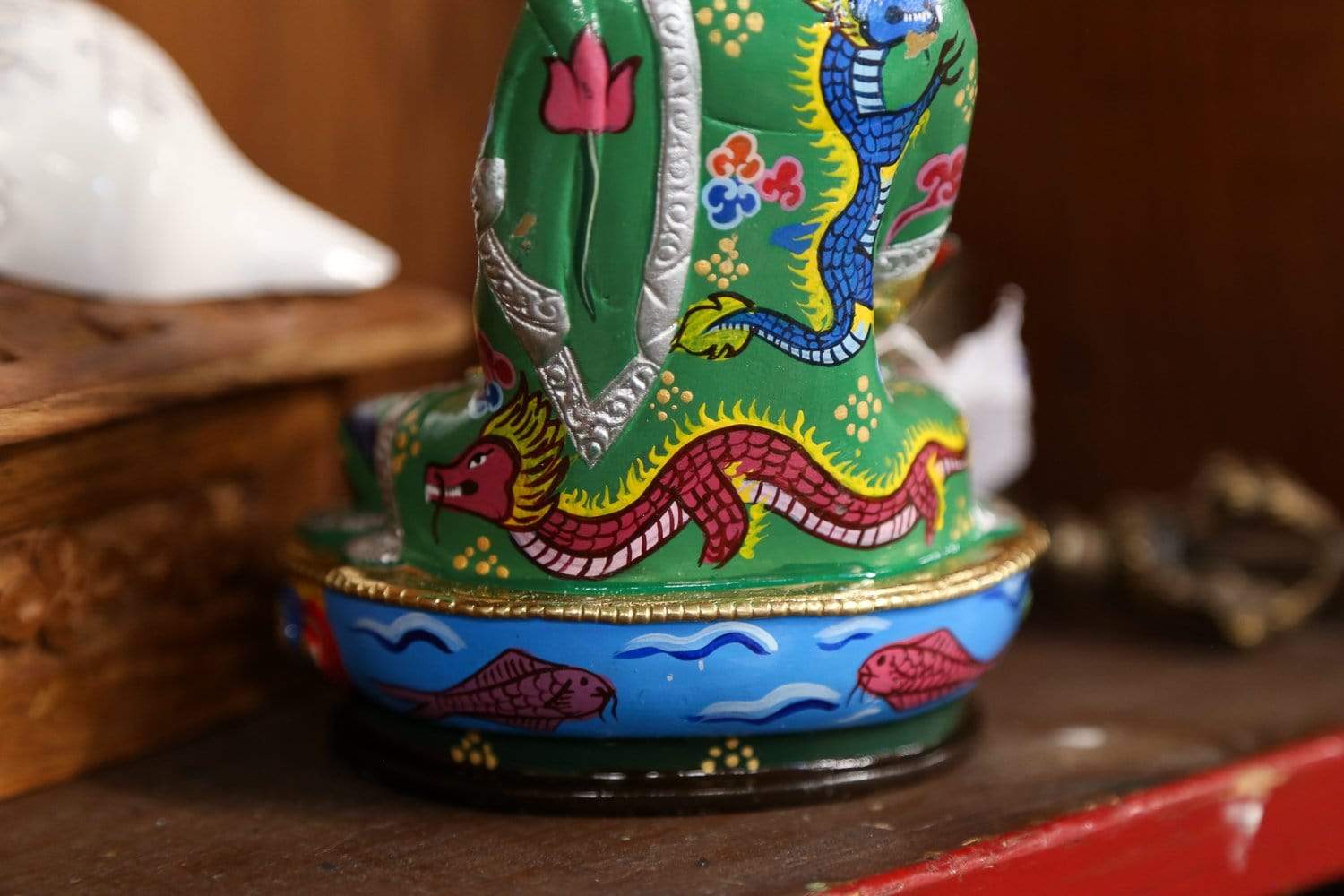 Hand Painted Medicine Buddha Statue - Tibetan Buddhist Decor for Home Altar, Meditation Room & Healing Space - Authentic Spiritual Artwork for Wellness & Serenity