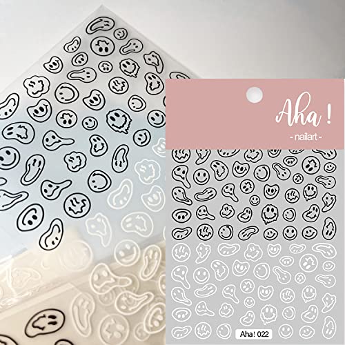 3D Abstract Smiling Face Nail Art Stickers - Black & White Twisted Design Self-Adhesive Nail Decals for Women, Girls & Kids | DIY Nail Decoration for Parties, Halloween & Fashion Trends