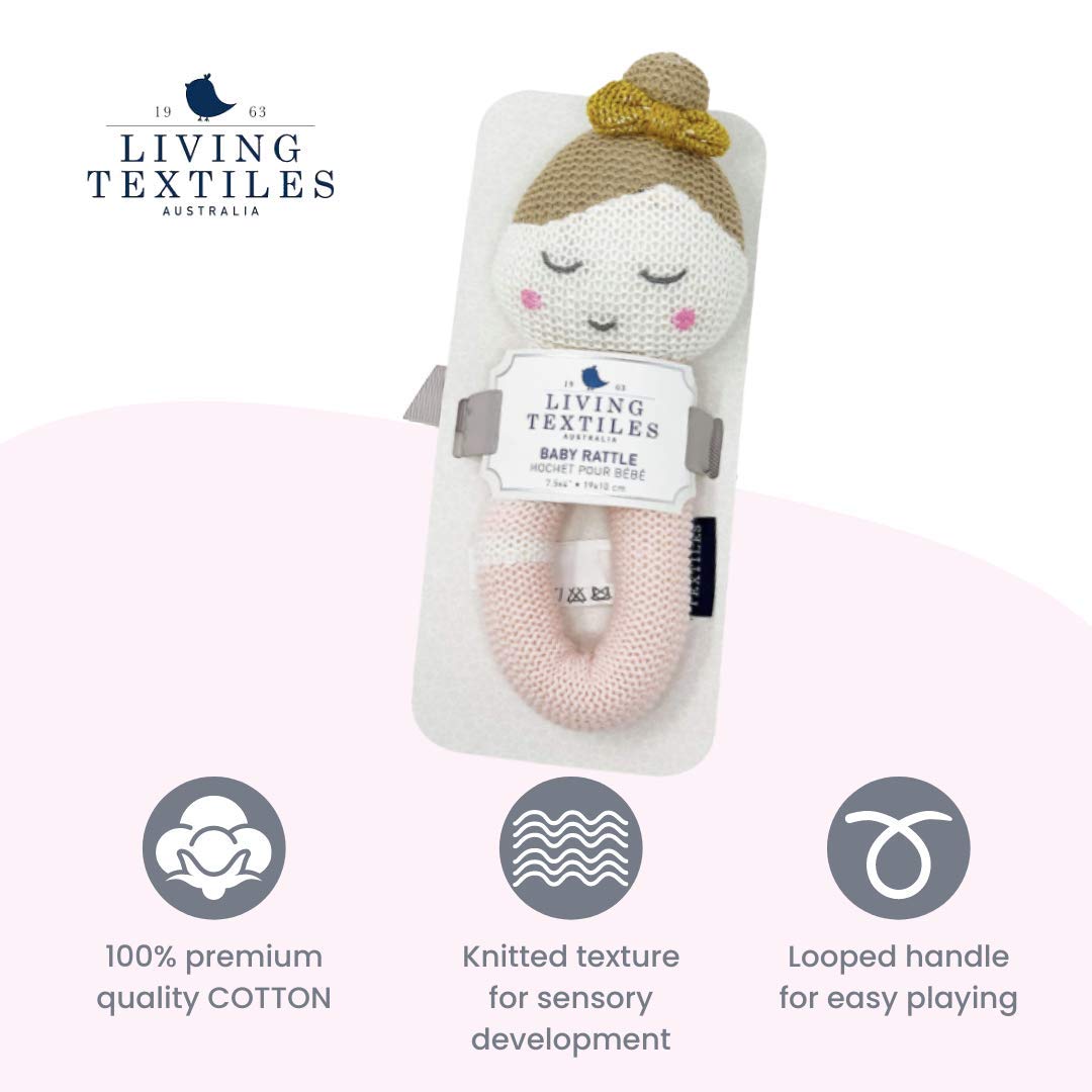 Emma Ballerina Baby Knitted Toy Rattle - 100% Premium Cotton Soft Stuffed Animal for Newborns & Infants | Cute Nursery Gift, Baby Shower Present for Girls | Perfect for Playtime, Sensory Development & Nursery Decor