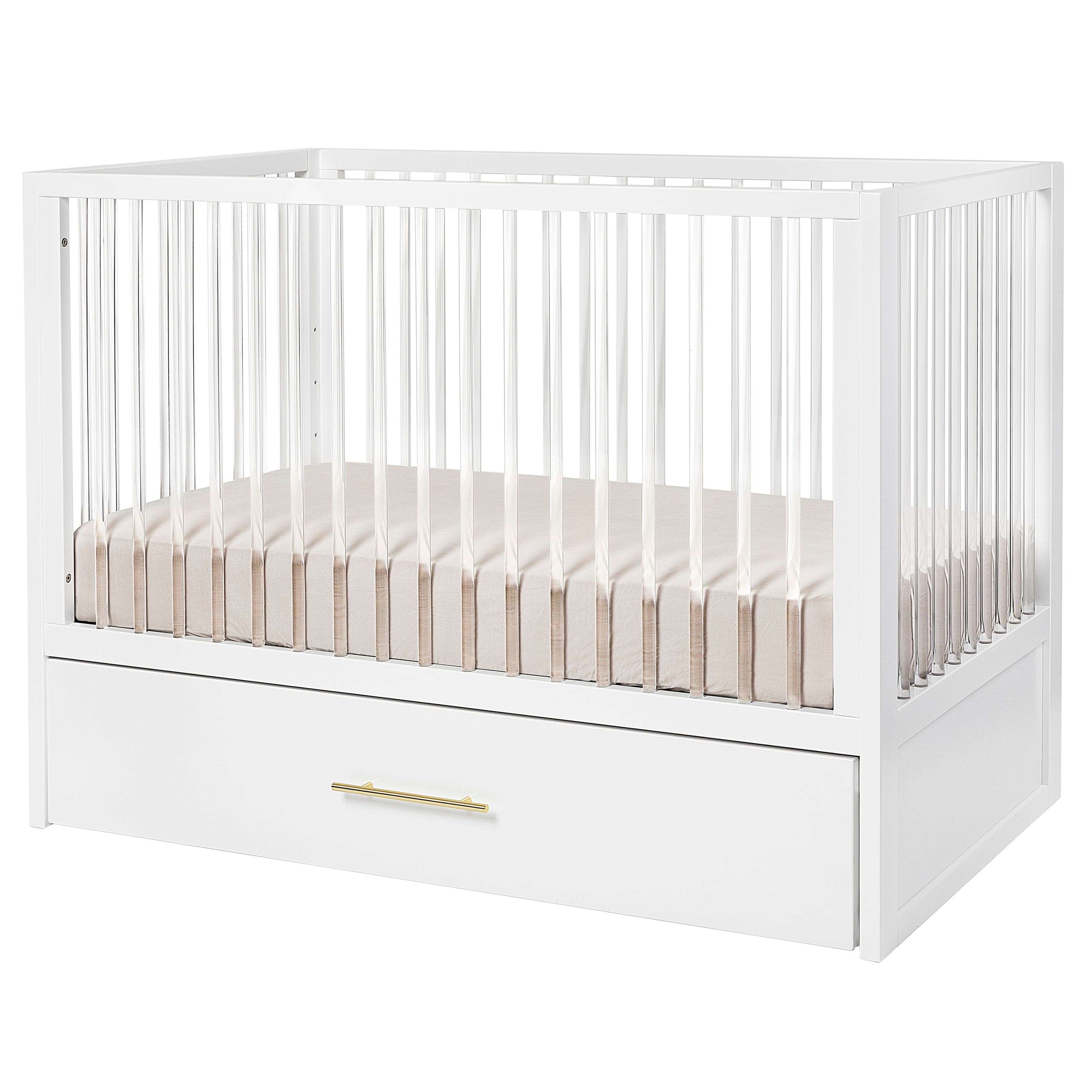 Hush Crib with Trundle - Gold Handle Convertible Baby Crib for Nursery - Perfect for Small Spaces & Shared Rooms
