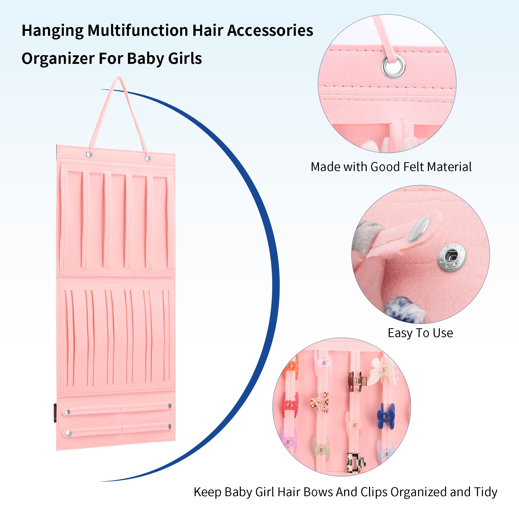 Hair Claw Clips Organizer for Girls - Wall Mounted Hair Accessory Storage Holder with Butterfly Design, Perfect for Hair Bows, Jaw Clips & Barrettes - Pink (Ideal for Bedroom, Bathroom, Closet & Dorm Organization)