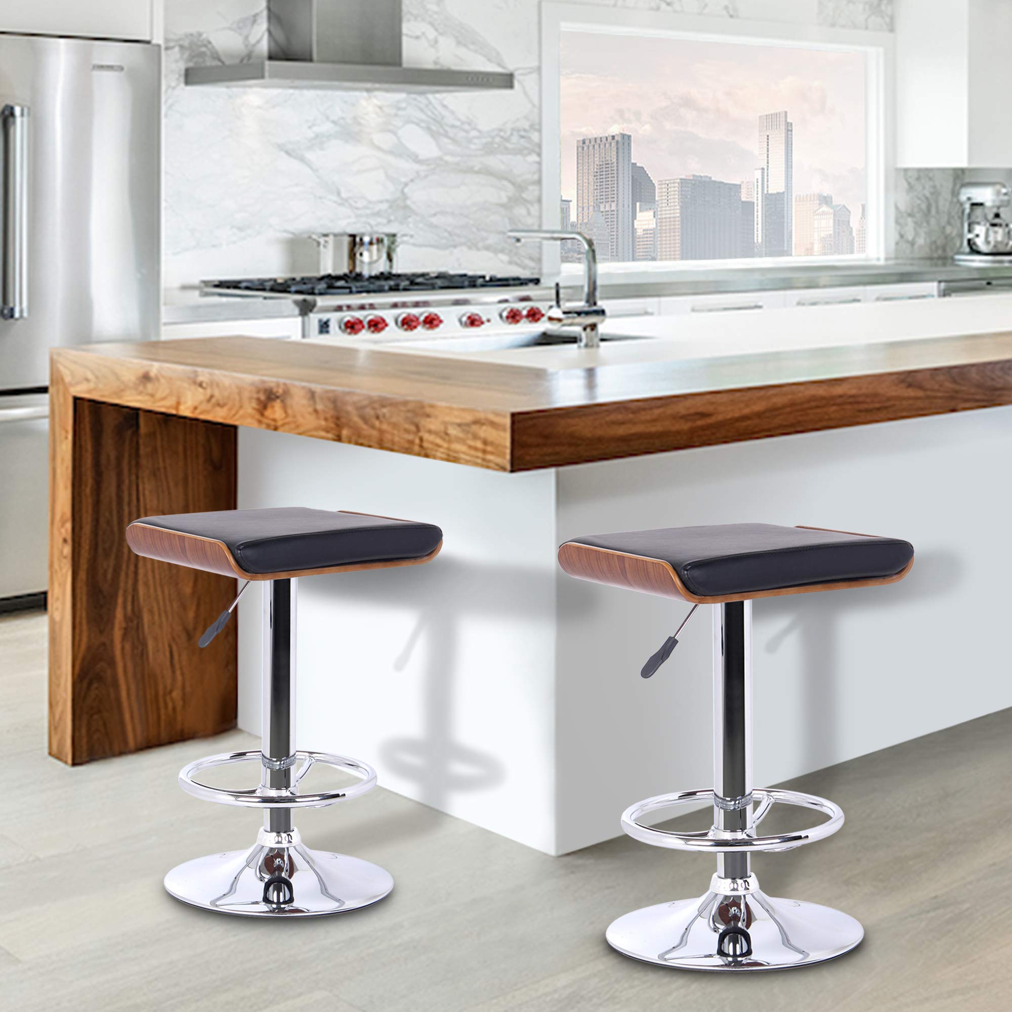 JCanal Barstool - Adjustable Height Black Bar Stool for Kitchen Island, Counter, or Pub - Heavy Duty Metal Frame with Comfortable Seat