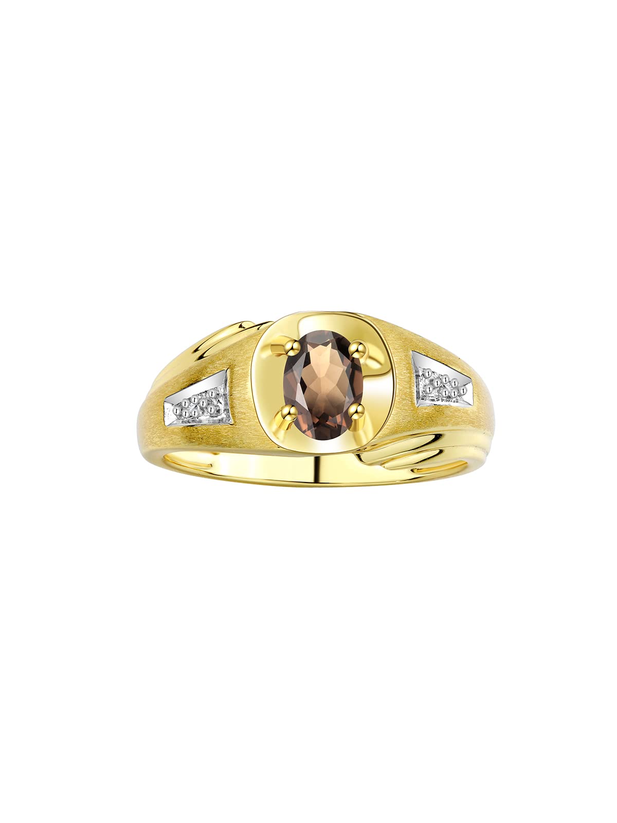 Rylos Men's Classic Designer 8X6MM Oval Gemstone & Diamond Ring - Yellow Gold Plated Silver Birthstone Ring for Men (Sizes 8-13) | Perfect for Weddings, Anniversaries & Gifts
