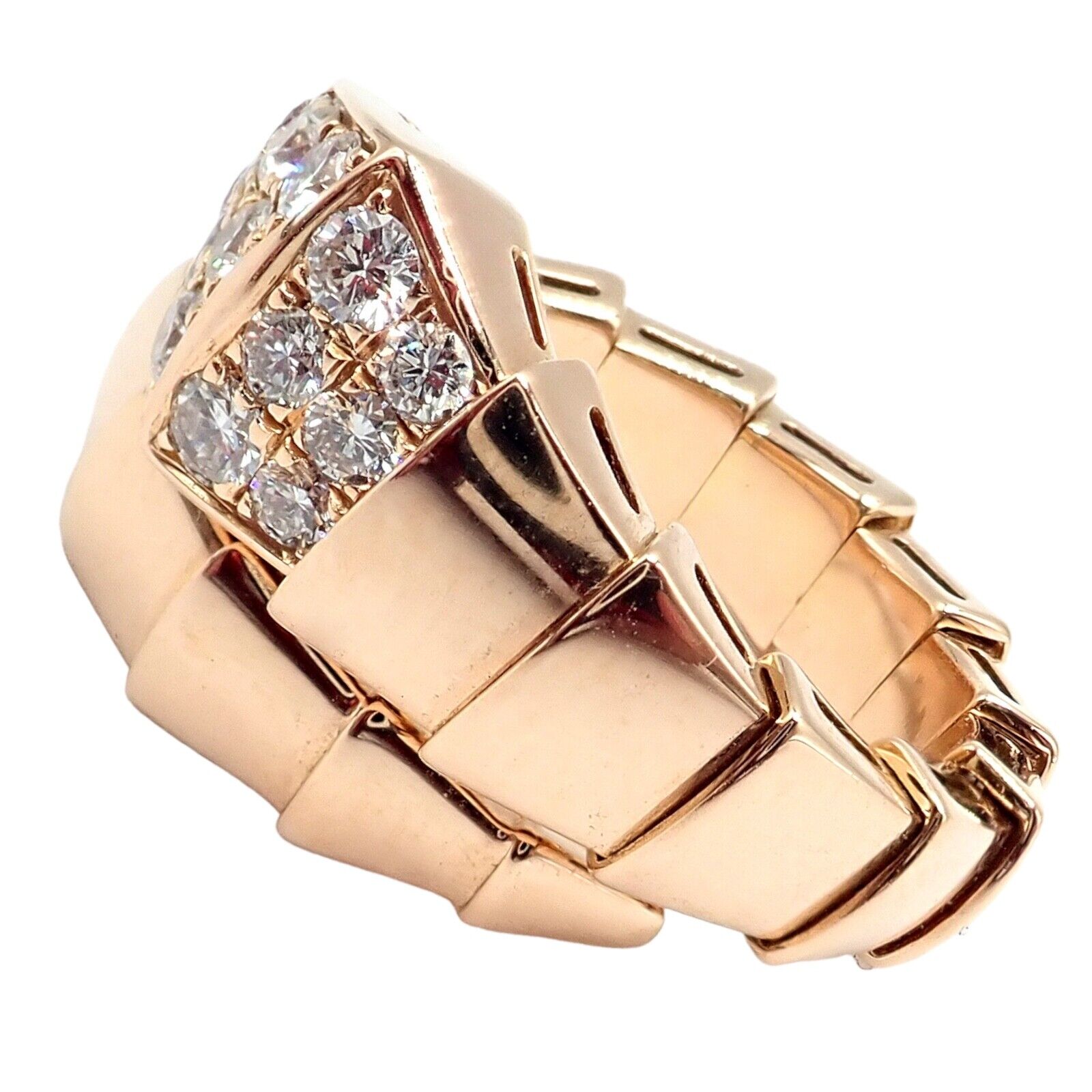 Authentic Bulgari Bvlgari Serpenti Viper 18k Rose Gold Diamond Ring for Women - Luxury Jewelry Gift for Anniversary, Valentine's Day & Special Occasions