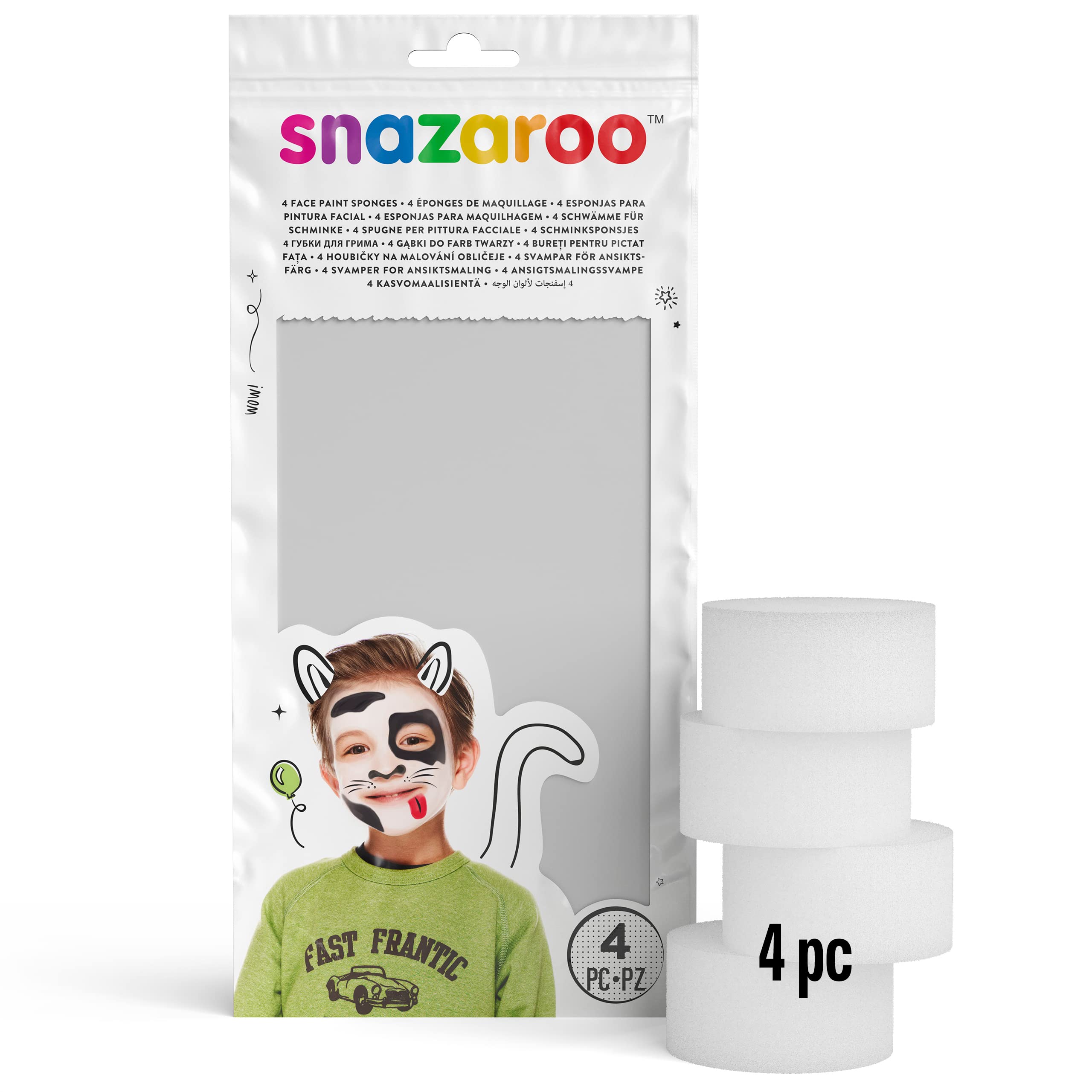 Snazaroo Professional Face Paint Sponges - High Density Foam Makeup Applicators (Pack of 4, White) for Halloween, Cosplay & Body Art