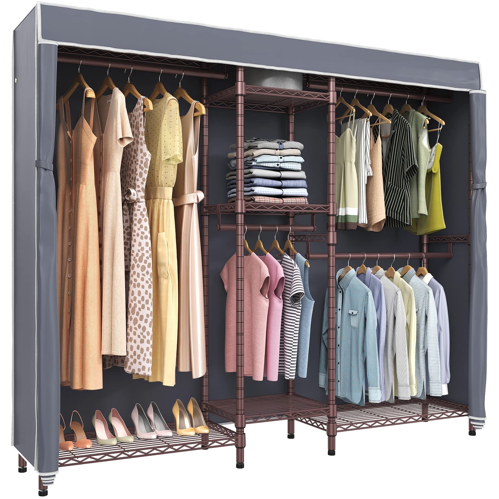 VIPEK V6C Heavy Duty Portable Wardrobe Closet - Freestanding Clothing Rack with Grey Oxford Fabric Cover, Max Load 780 LBS - Ideal for Bedroom, Closet Organization, Laundry Room & Temporary Storage