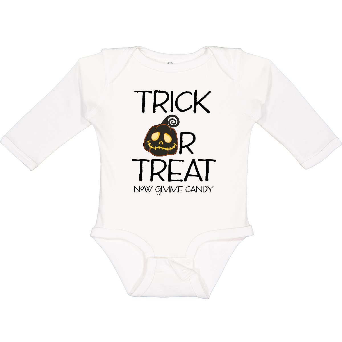 Halloween Trick or Treat Now Gimme Candy Long Sleeve Baby Bodysuit - Cute Holiday Outfit for Infants & Toddlers - Perfect for Halloween Parties, Photo Shoots & Costume Contests