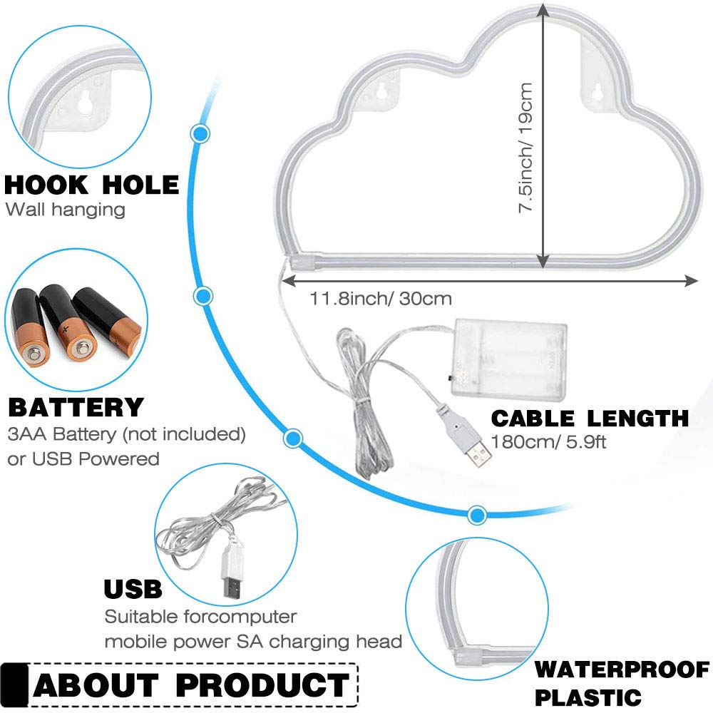 YouOKLight Neon Cloud Sign - Battery/USB Powered LED Wall Light for Bedroom, Kids Room, Living Room Decor | Perfect for Parties, Weddings & Christmas Decorations (Blue)