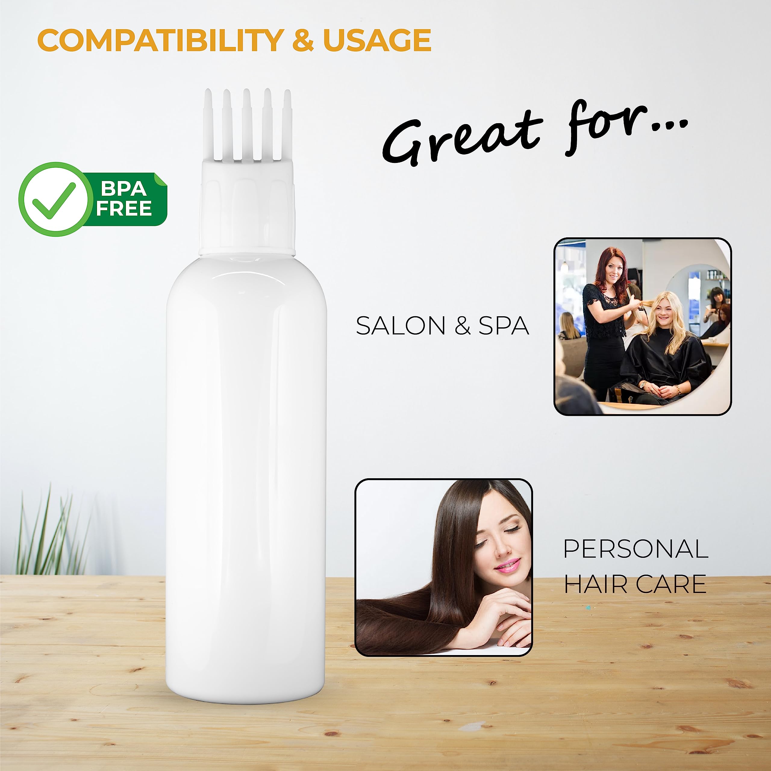 MAPPERZ Empty Cylindrical Applicator Bottle with Root Comb - 1oz Hair Oil, Shampoo, Medicine & Dye Applicator Brush Bottle - Perfect for At-Home Hair Treatments & Salon Styling (White, 1PC)