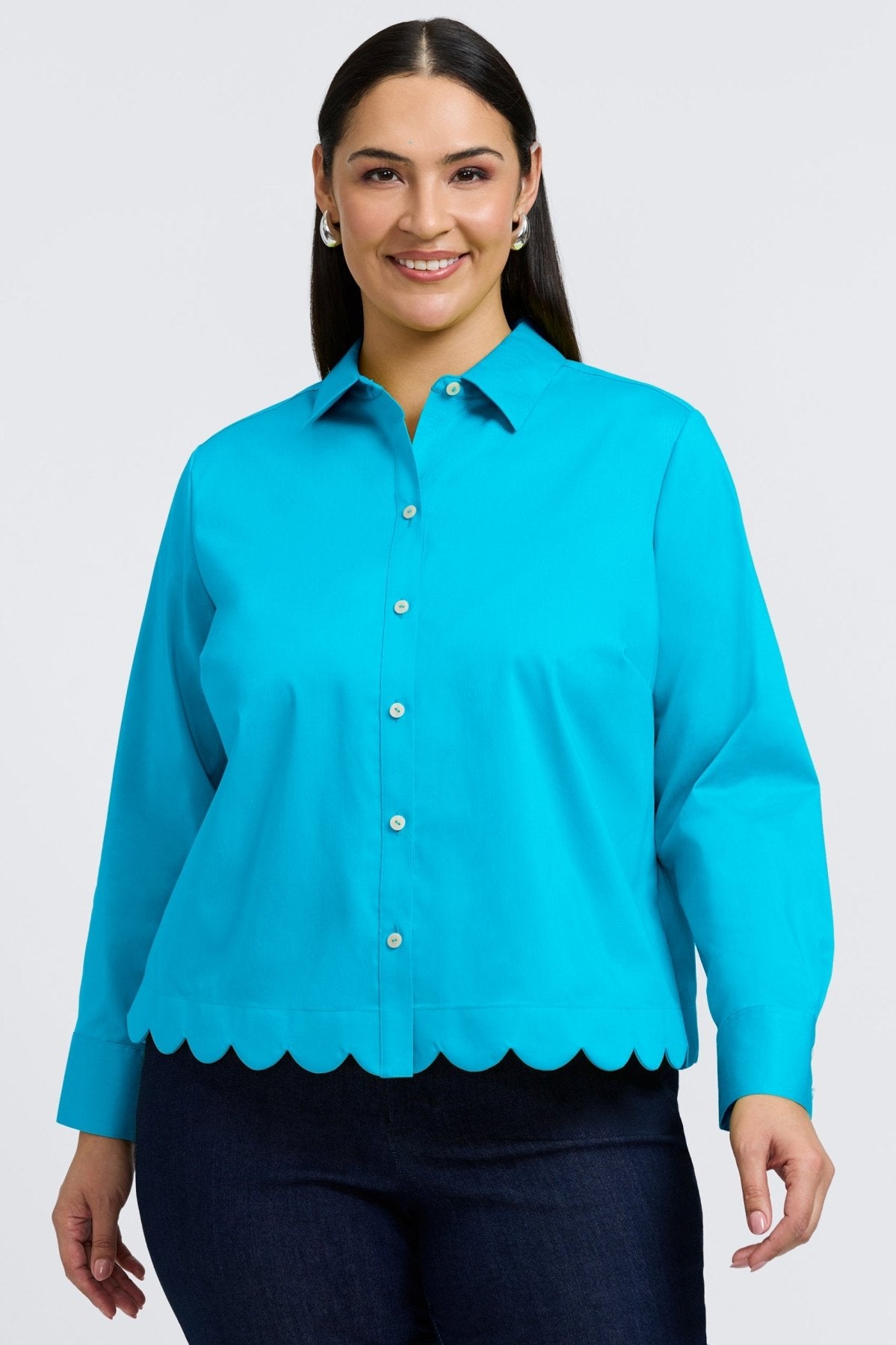 Scarlett Plus No Iron Stretch Matte Sateen Long Sleeve Shirt for Women - Wrinkle-Free Office Blouse, Comfortable Business Casual Top for Work & Professional Wear