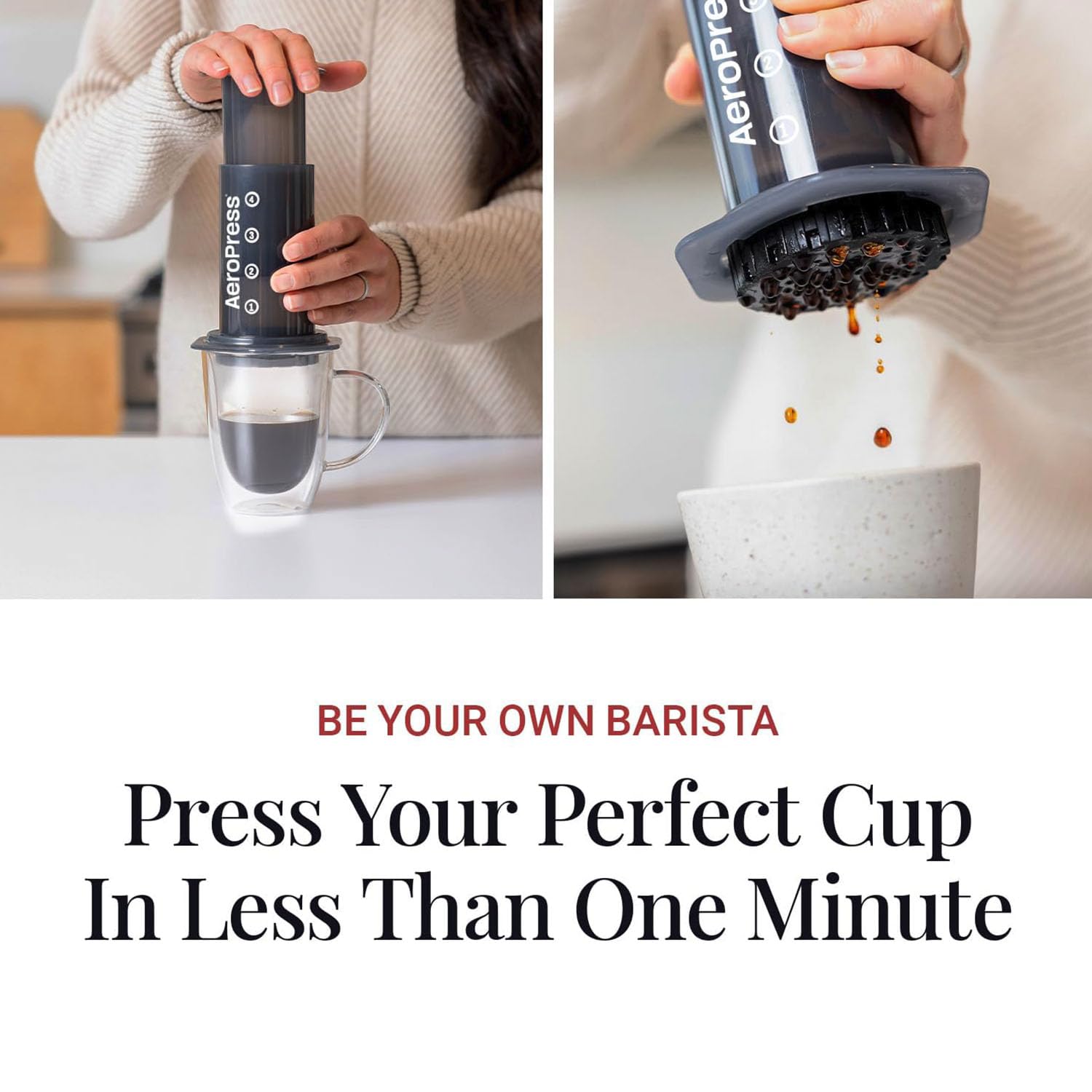 AeroPress Coffee Maker & Espresso Machine - Fast & Easy Brewing, Smooth & Bitter-Free Coffee - Makes 1-3 Cups per Press (Black) - Perfect for Home, Office, Camping & Travel