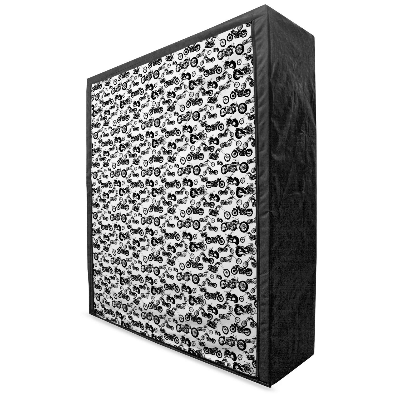 Ambesonne Motorcycle Fabric Wardrobe - Portable Clothing Organizer with Shelves, Retro Chopper Motorbike Design in Black & White, 59 Inch Storage Closet for Adventure & Cruising Theme | Perfect for Bedroom, Dorm, RV & Travel Use