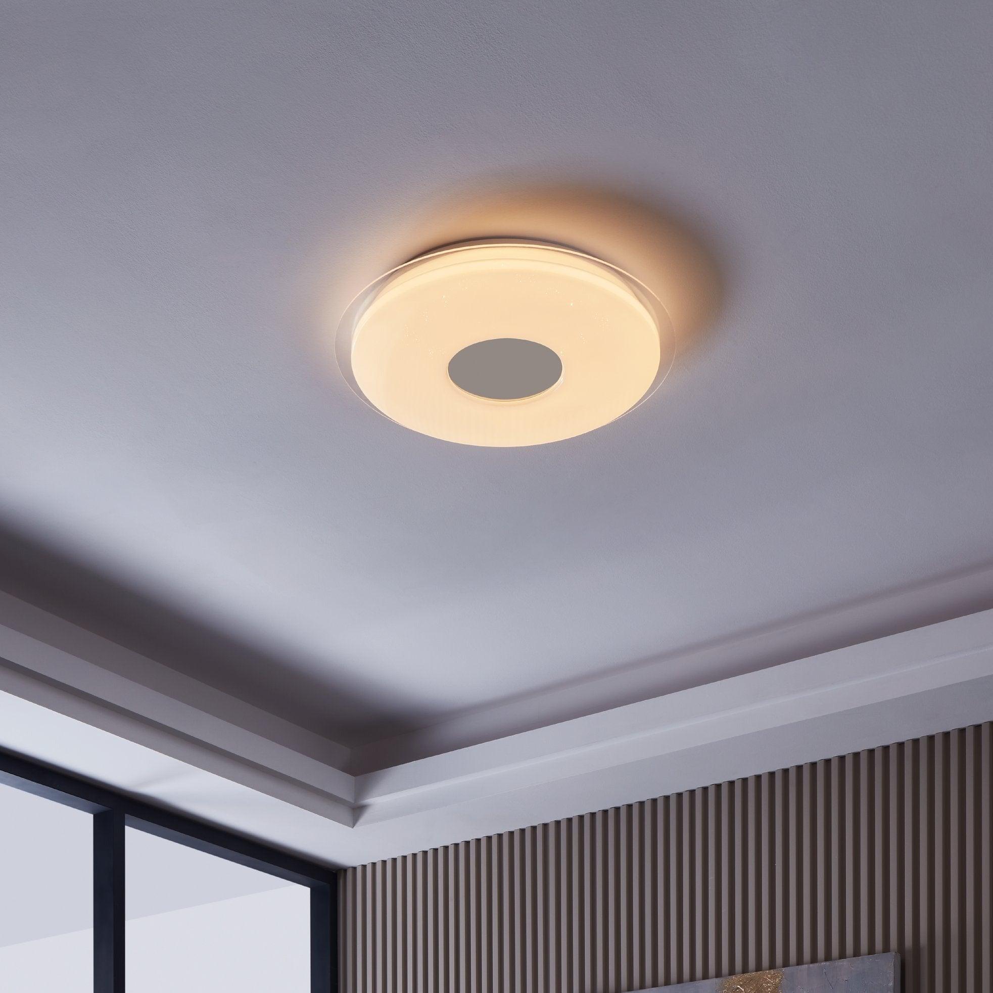 Eglo Connect Lanciano Z Smart LED Round Chrome Ceiling Flush Light 56cm - Modern Smart Lighting for Living Room, Bedroom & Kitchen