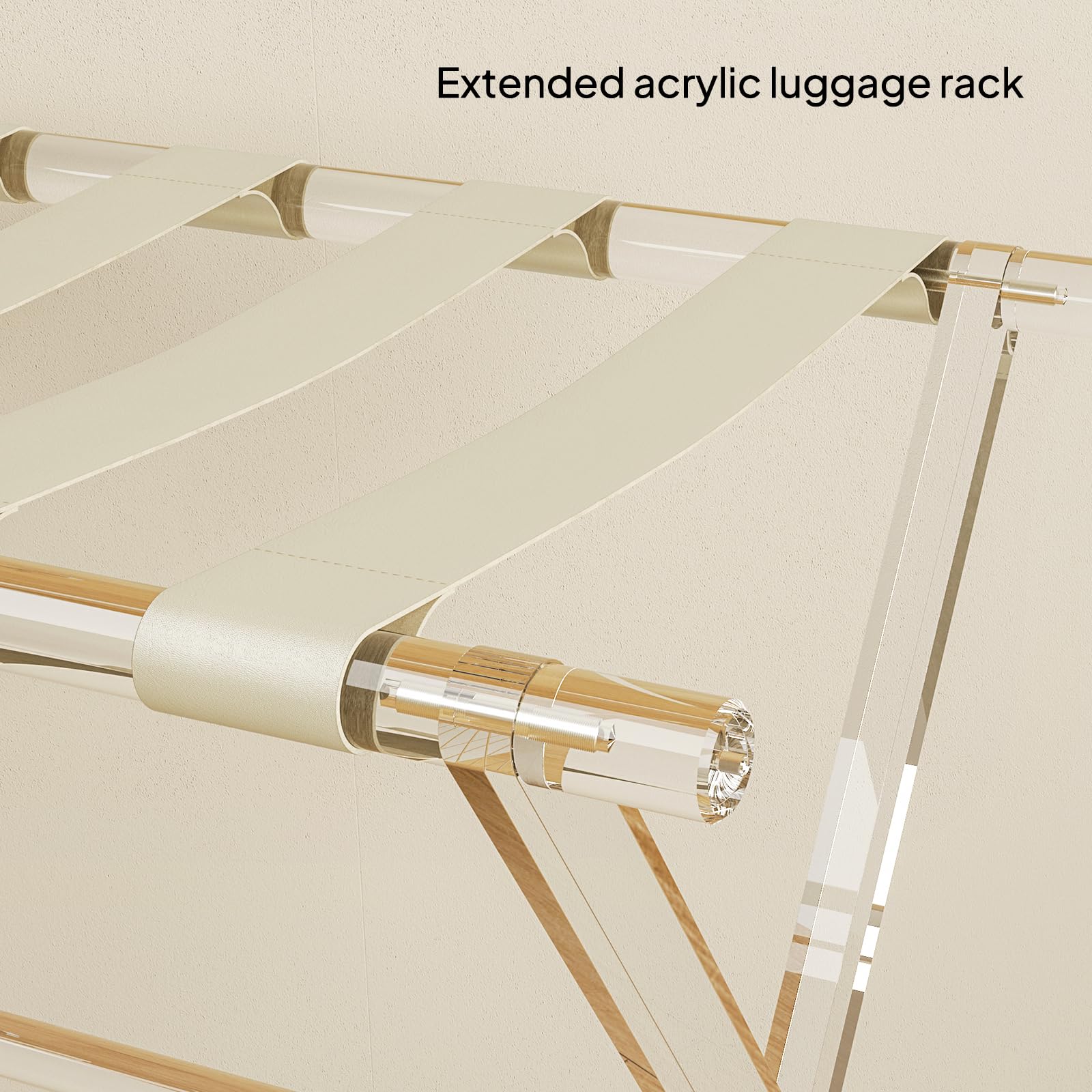 Foldable Acrylic Luggage Rack with Leather Straps - Heavy Duty Suitcase Stand Holds 50-100 lbs for Bedroom, Living Room & Hotel - Space Saving Beige Set of 2 - Perfect for Guest Rooms, Small Apartments & Travel Storage