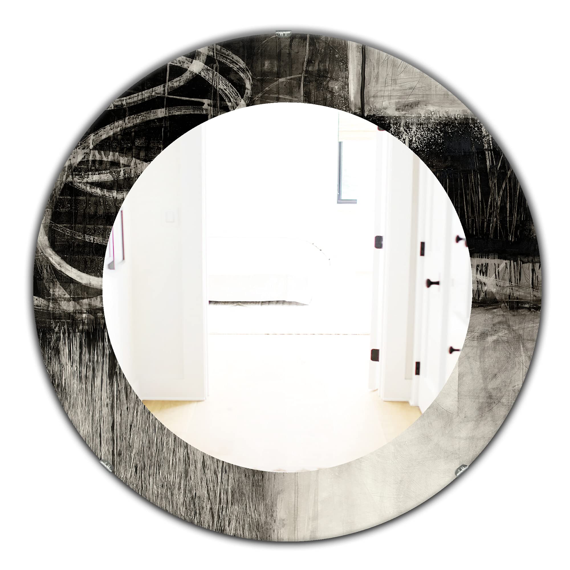 Designart 'A Geometric Day I' Mid-Century Modern Framed Wall Mirror - 32x32 Inches, Black Oval or Round Decorative Mirror for Living Room, Bedroom, Entryway & Bathroom Decor