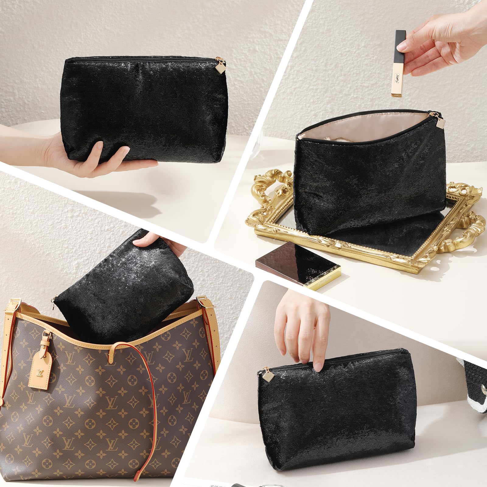 Black Makeup Organizer Bag for Purse | Cosmetic Travel Bag for Women | Waterproof Makeup Pouch for Traveling | Perfect for Gym, Vacation & Daily Use