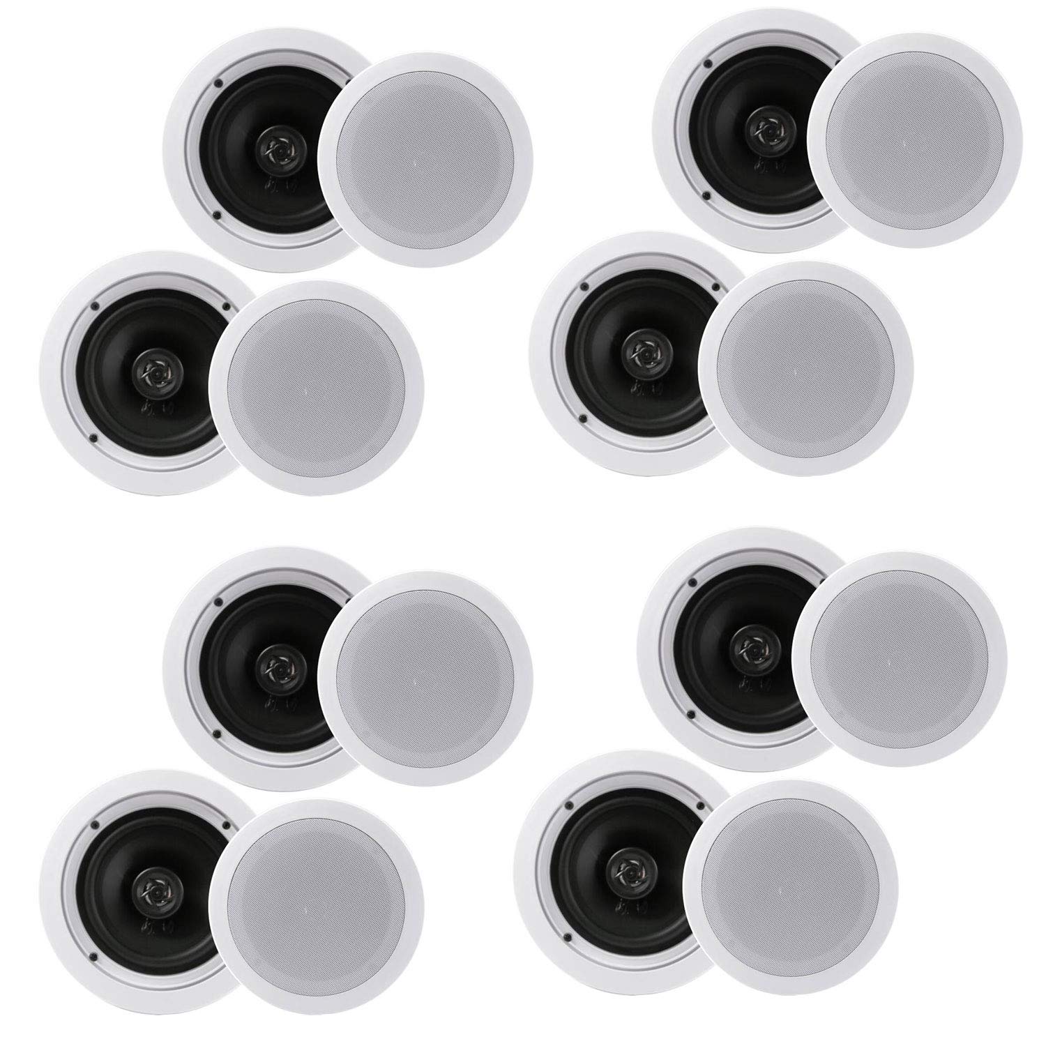 Pyle PDIC1661RD 6.5 Inch 200 Watt In-Ceiling & Wall Speakers, 2-Way Flush Mount Stereo Speaker System (4 Pairs, White) - Perfect for Home Theater, Indoor Audio & Multi-Room Music Setup
