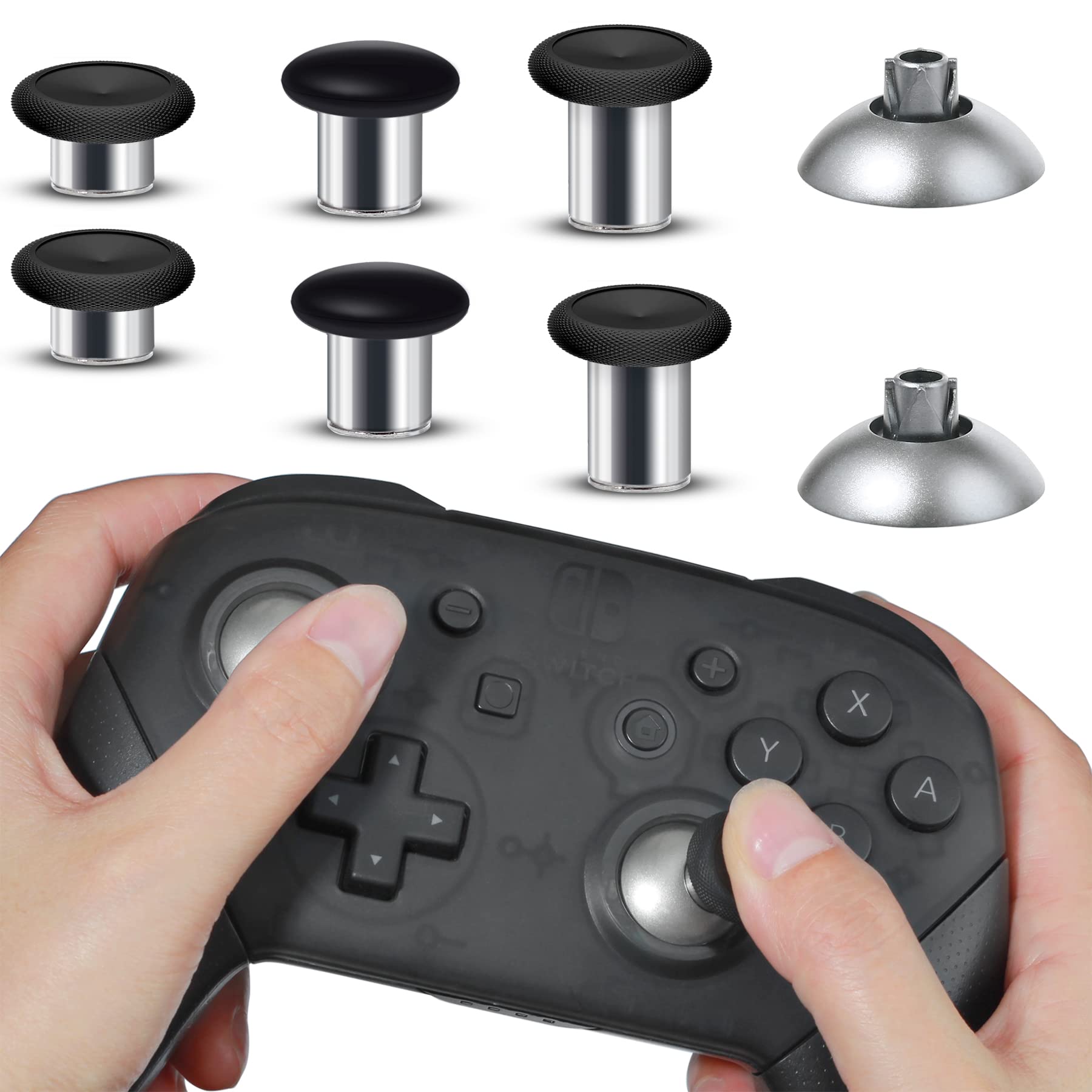 Premium Magnetic Thumbsticks Replacement for Nintendo Switch Pro Controller - 8-in-1 Interchangeable Joystick Set with Metal Caps - Durable Repair Kit for Enhanced Gaming Performance (Perfect for FPS, Racing & Action Games)