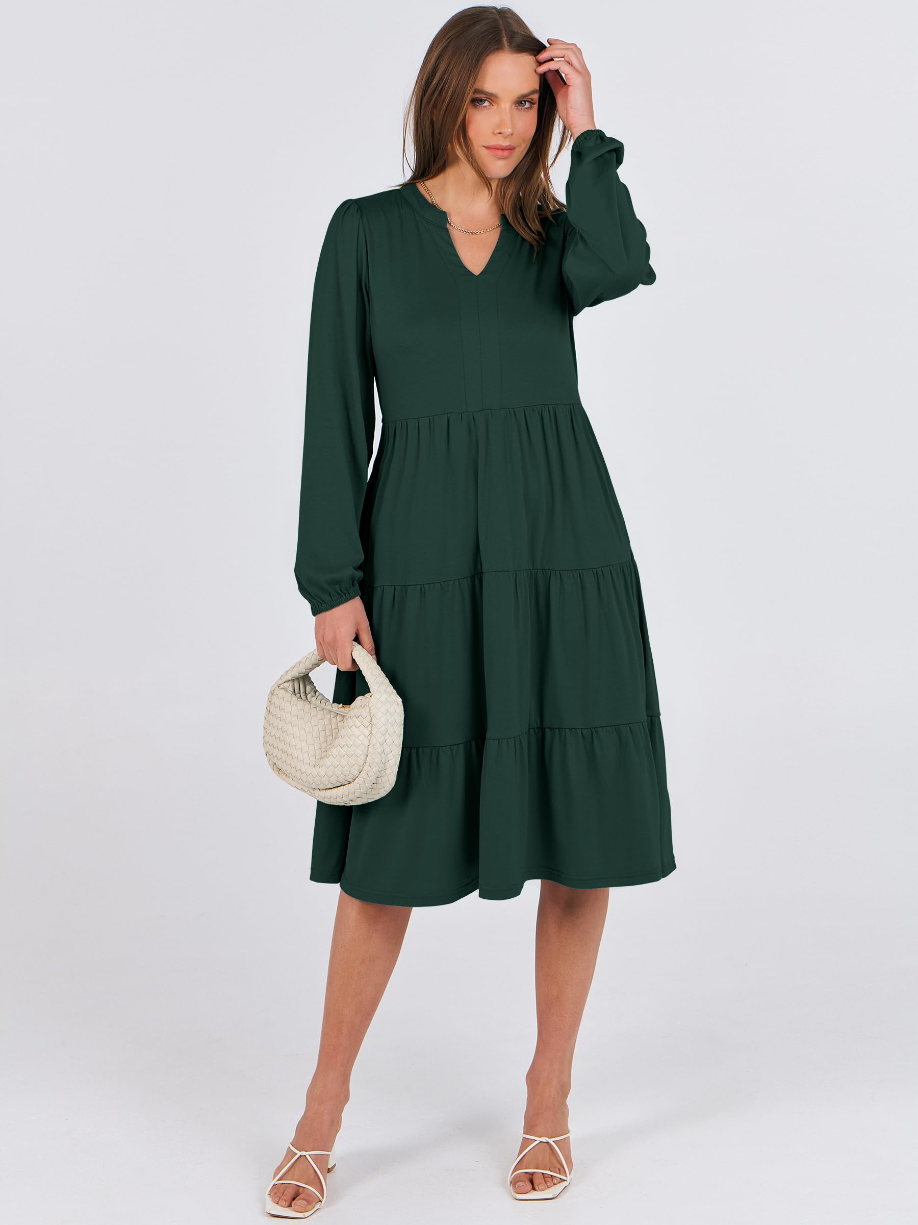 ANRABESS Women's Long Sleeve V-Neck Flowy Swing Dress - Loose Fit Tiered Maxi Dress for Spring 2025 | Casual Vacation Wear for Beach, Travel & Everyday Outfits