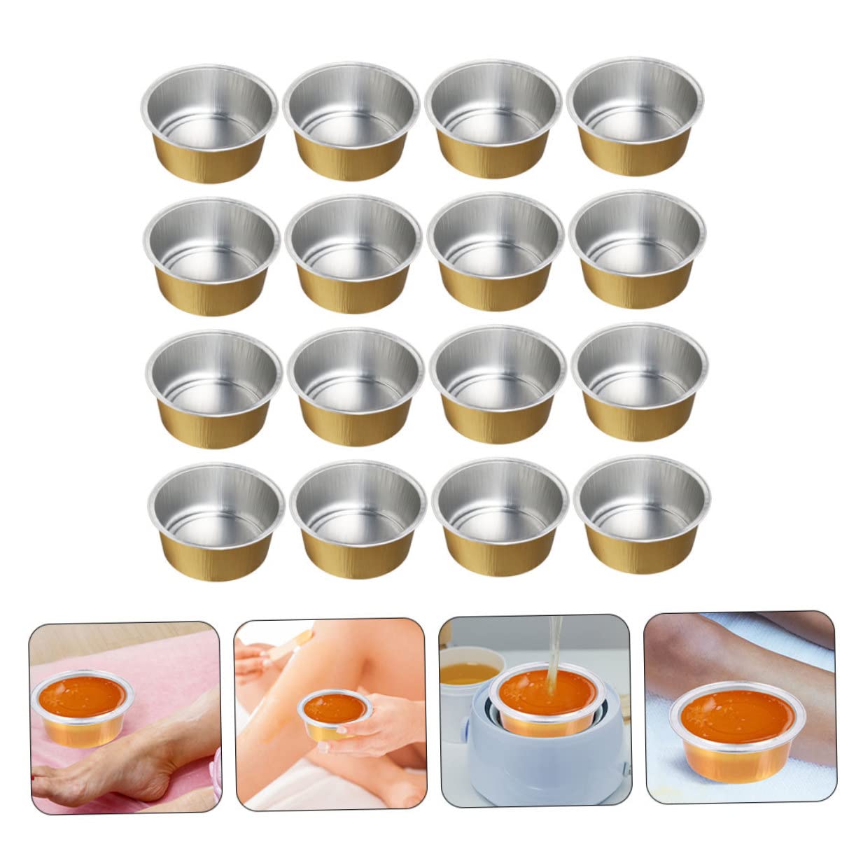 iPetboom 100 Pcs Golden Aluminum Foil Wax Melting Bowls - Mini Wax Warmer Containers for Hair Removal, Hard Wax Beads & Fragrance Wax | Perfect for Salon, Spa & At-Home Waxing Kits (BPA-Free, Durable)