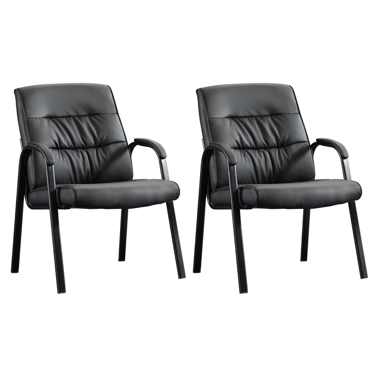 Big & Wide Office Guest Reception Chair Set of 2 - Modern Leather Conference Room Chairs, Waiting Room Chairs 2 Pack - No Wheels Desk Chairs for Office, Hotel, Lobby (Black) - Perfect for Business Meetings, Reception Areas and Professional Spaces