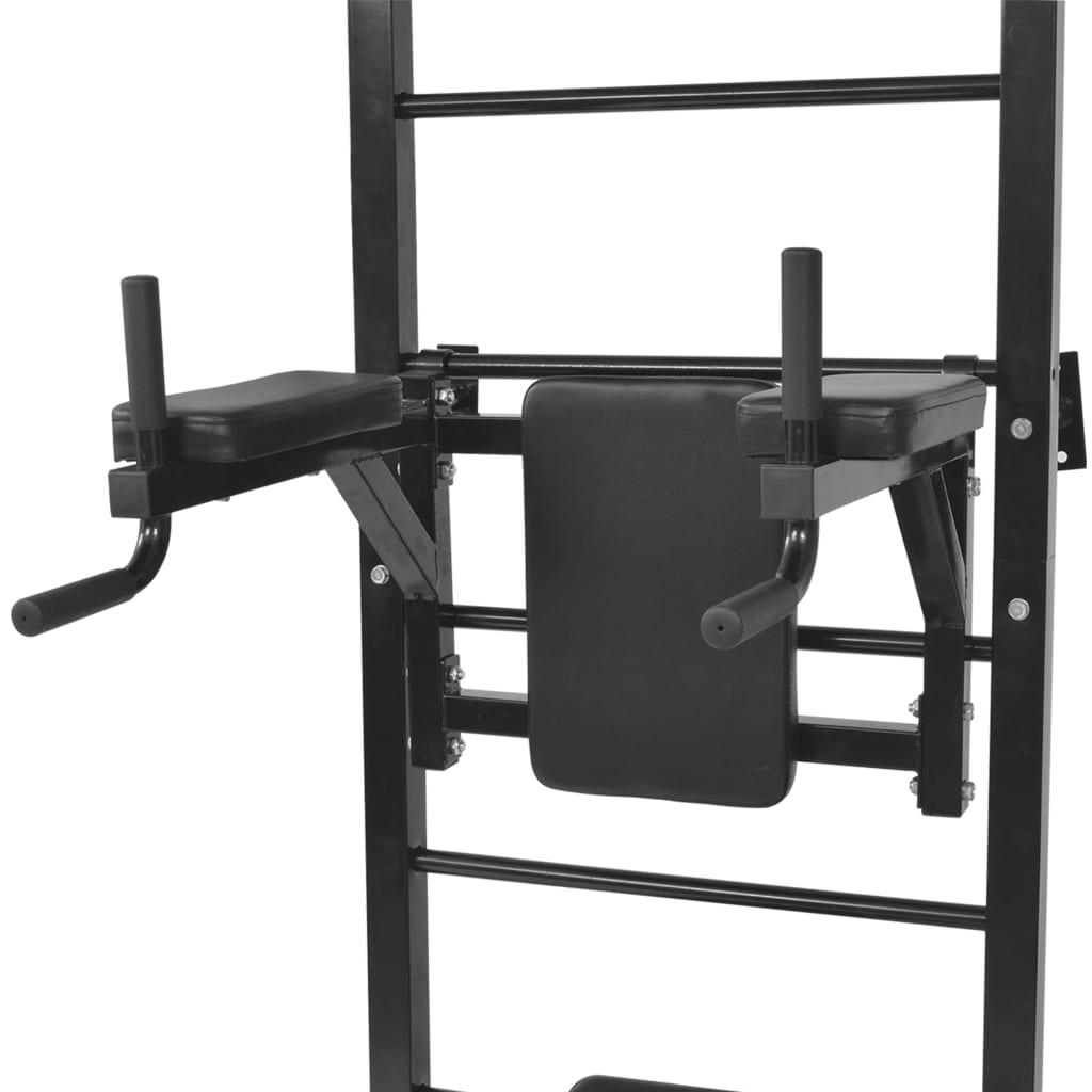 Black Wall Mounted Multi-Functional Fitness Power Tower for Home Gym - Pull Up Bar, Dip Station & Push Up Stand for Strength Training
